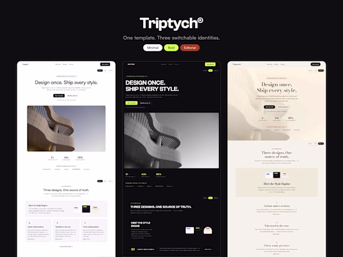 TRIPTYCH
One Framer template. Three completedesign