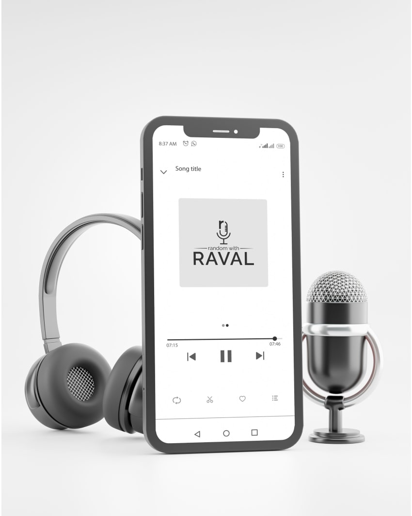 Random with Raval podcast logo by GUNJAN BRAND DESIGNER Contra