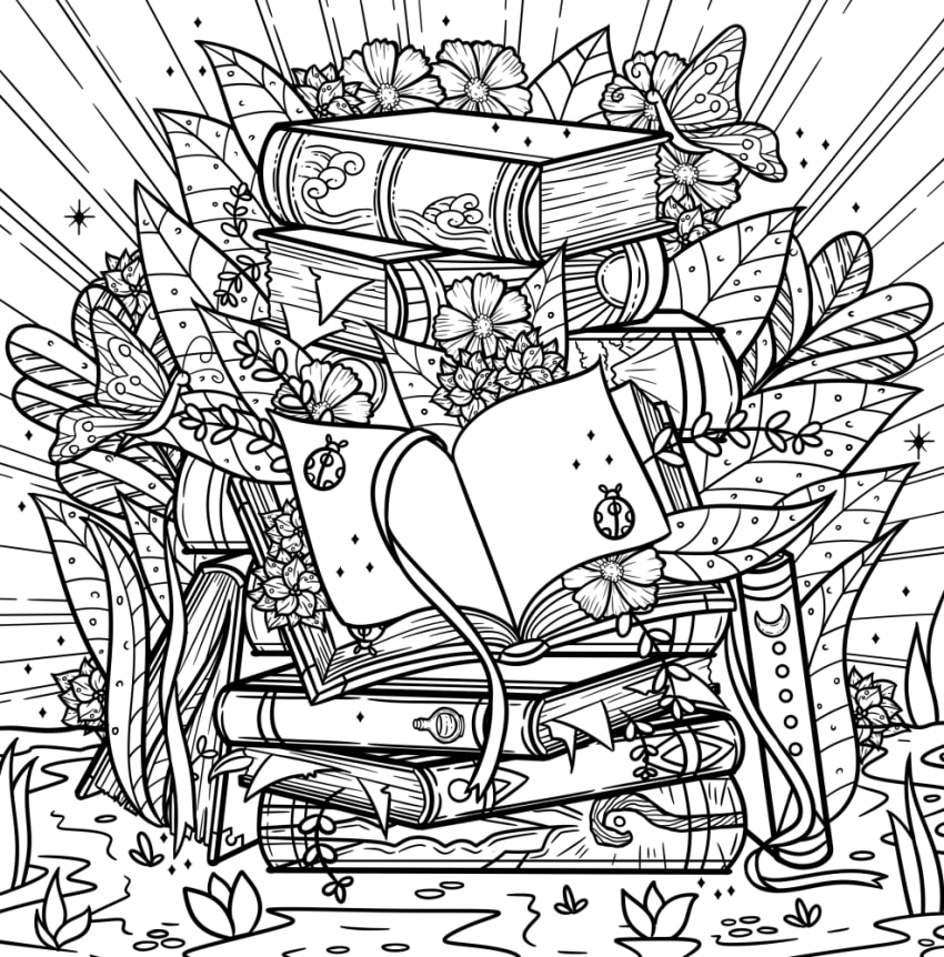 Bookish Coloring Page by Zarya Kiqo
