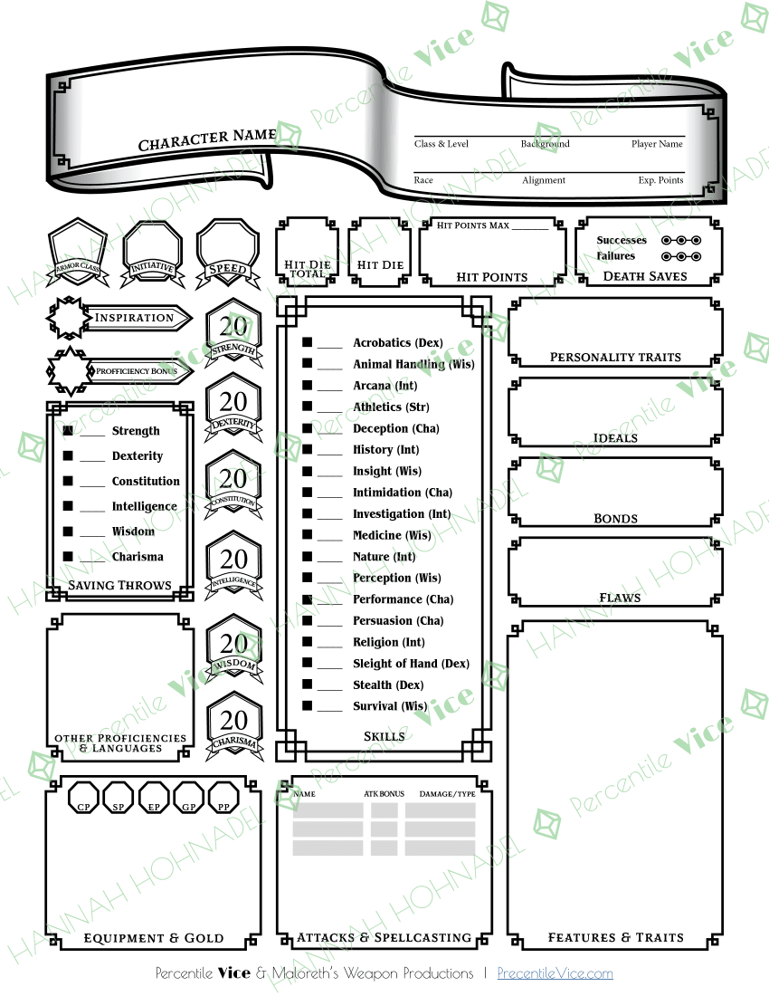 Custom character sheet by hannah hohnadel