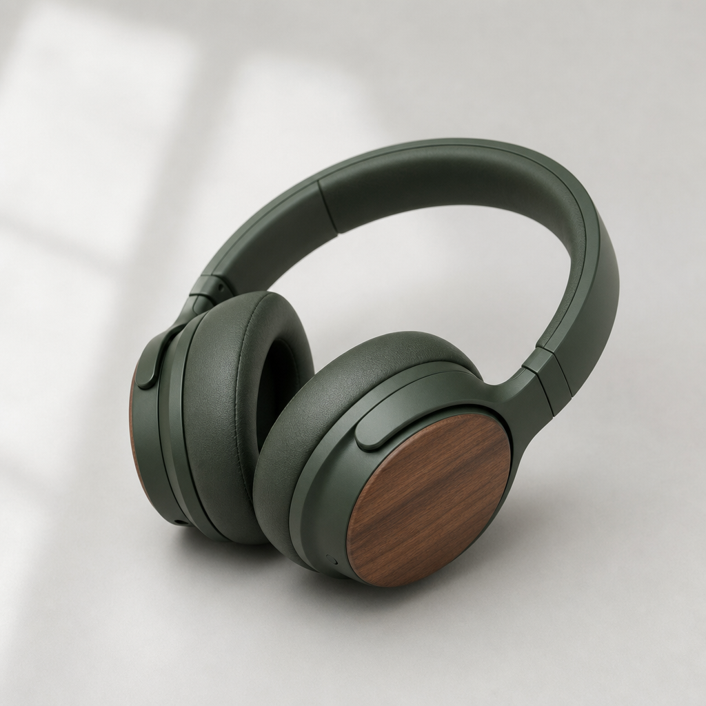 Arbórea No. 01 matte forest-green headphones with walnut earcups