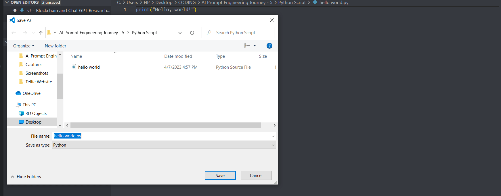 Go to File + Save As to save the script. 