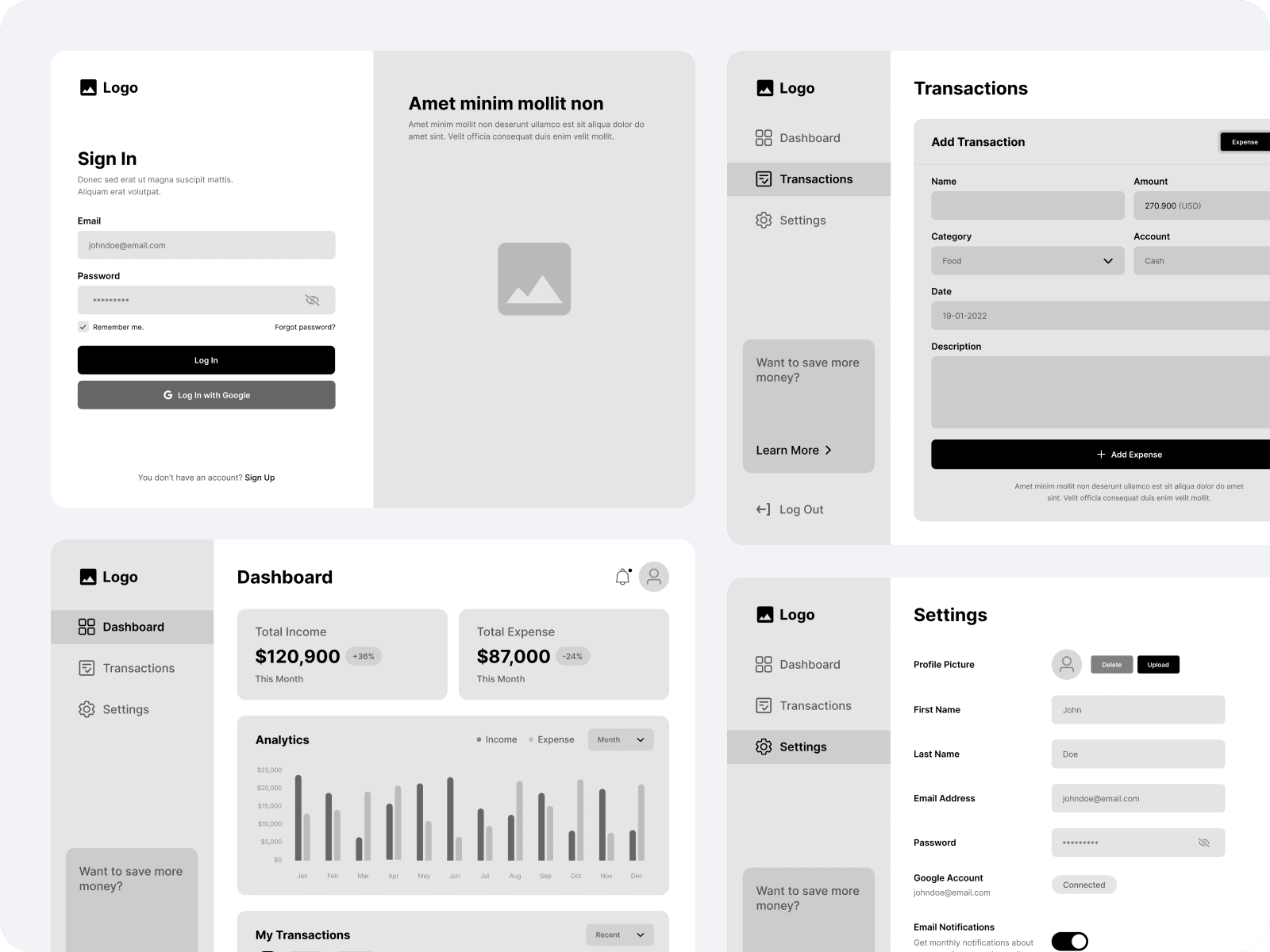 Low-Fidelity Wireframes