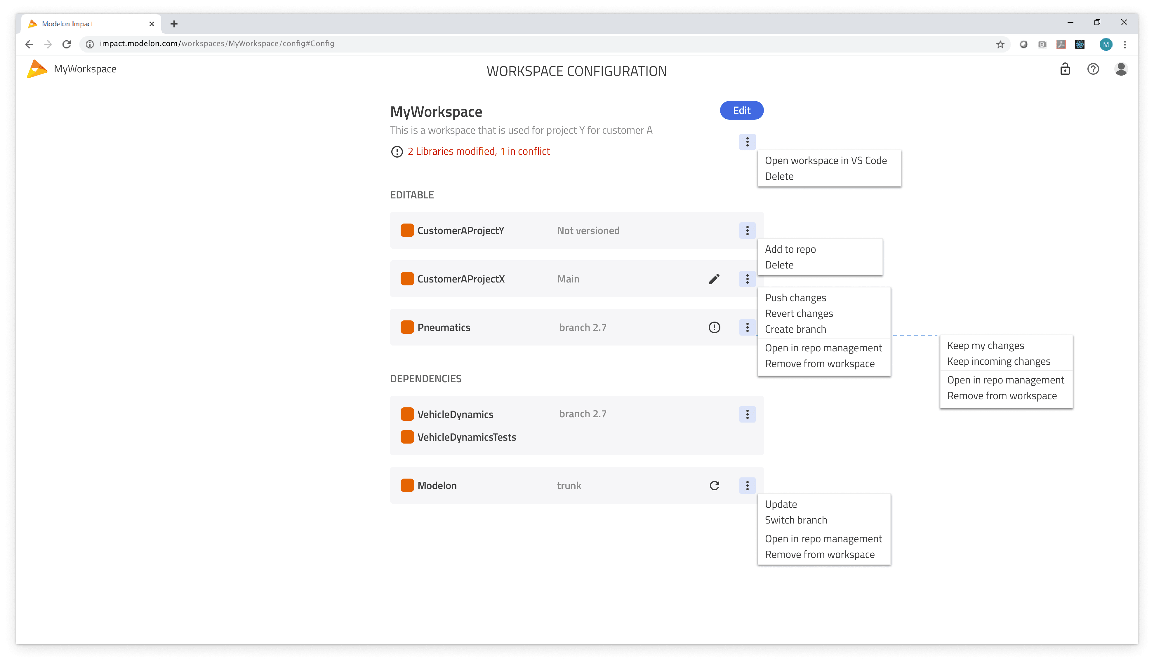 Overview page with drop-downs