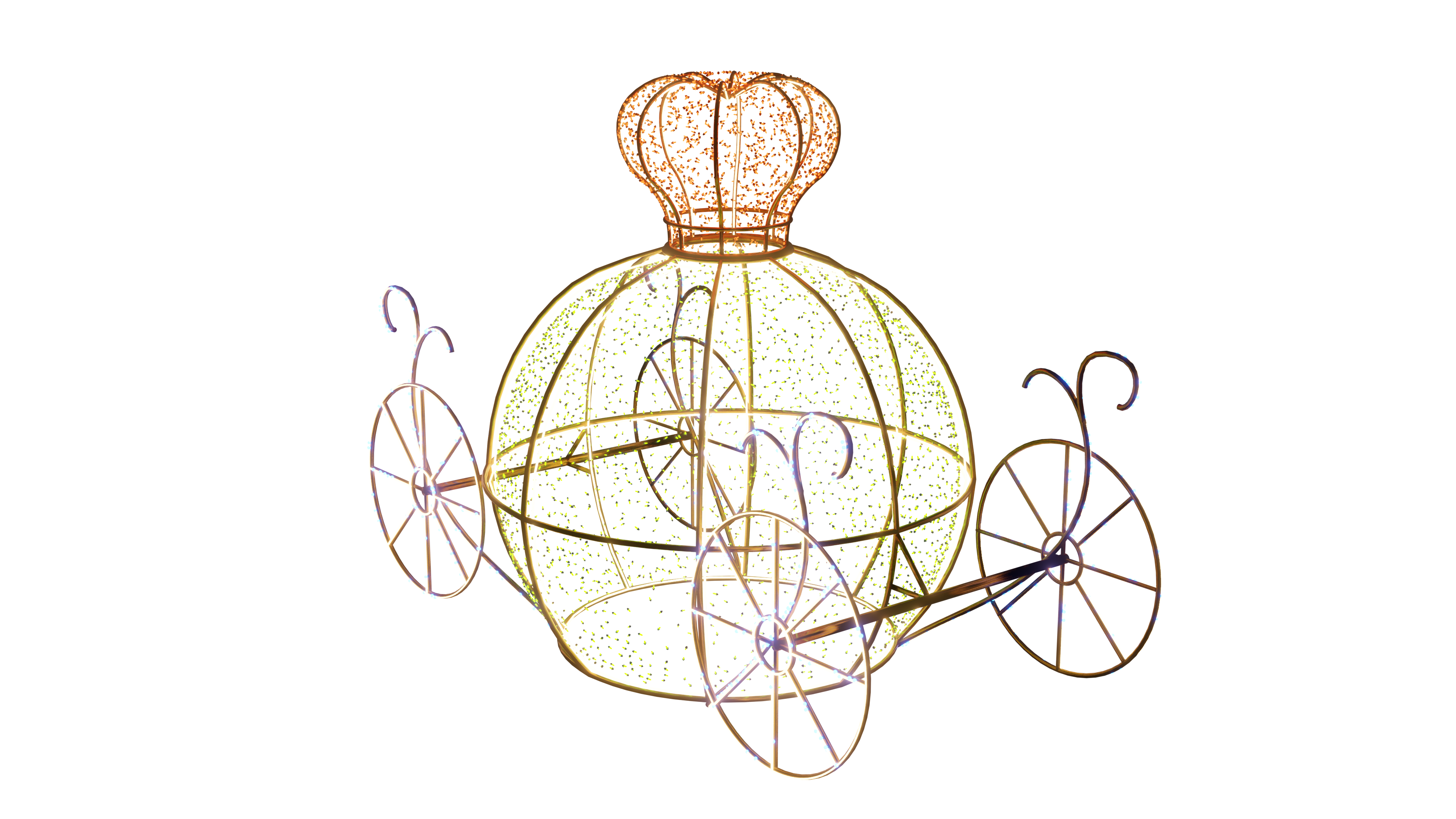This decoration serves a dual purpose: it becomes a pumpkin carriage for Christmas or a pumpkin for Halloween.