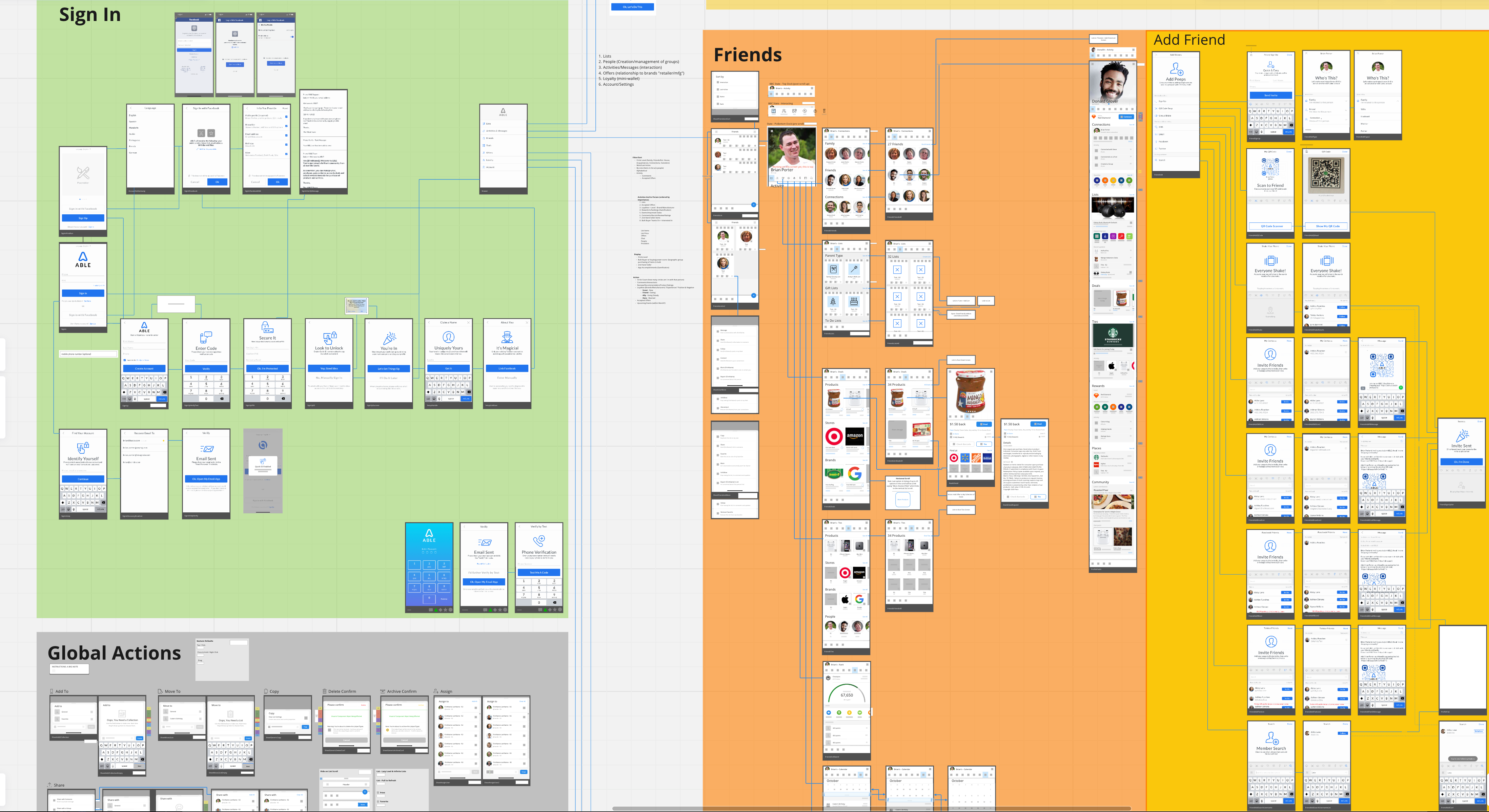 Miro - Early mobile sign in/up, profile, and connecting with friends and family screens and flows