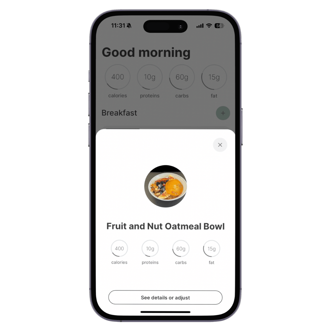 A successfully scanned meal