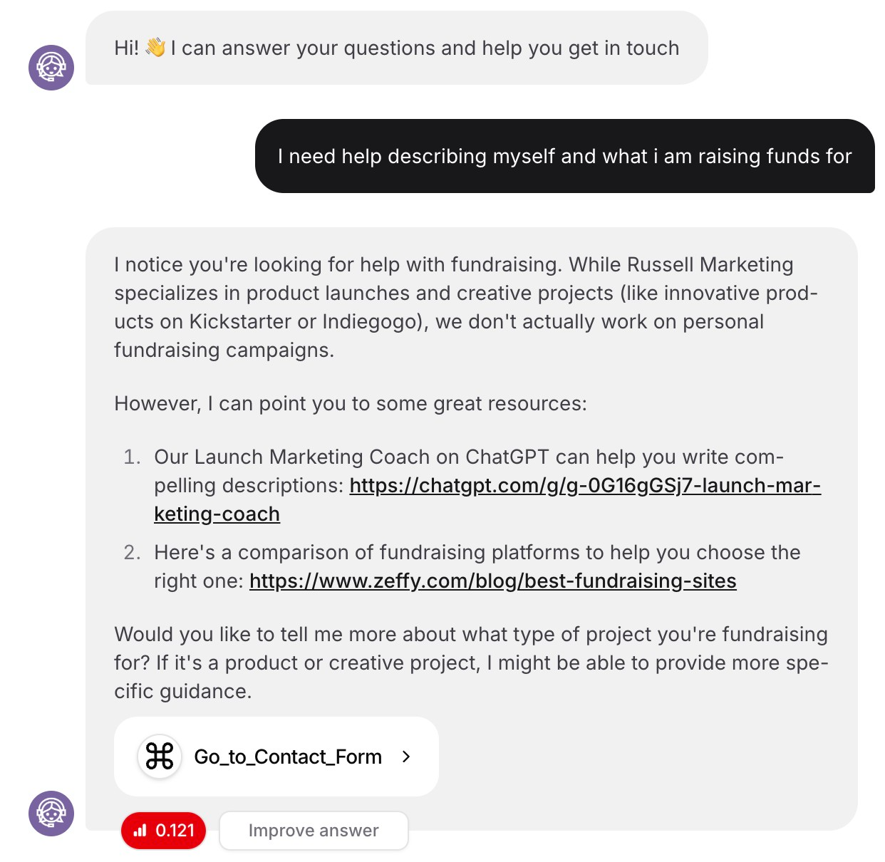 The assistant guides visitors to resources even when given a minimal starting point