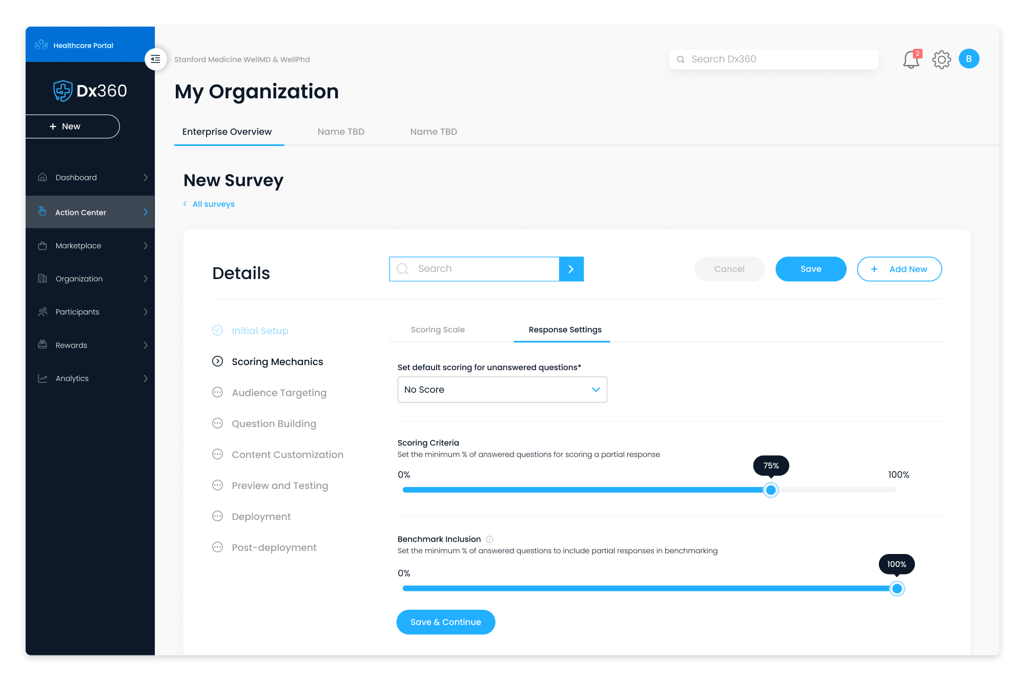 Enterprise Dashboard / Action Center - Create New Survey (scoring mechanics)