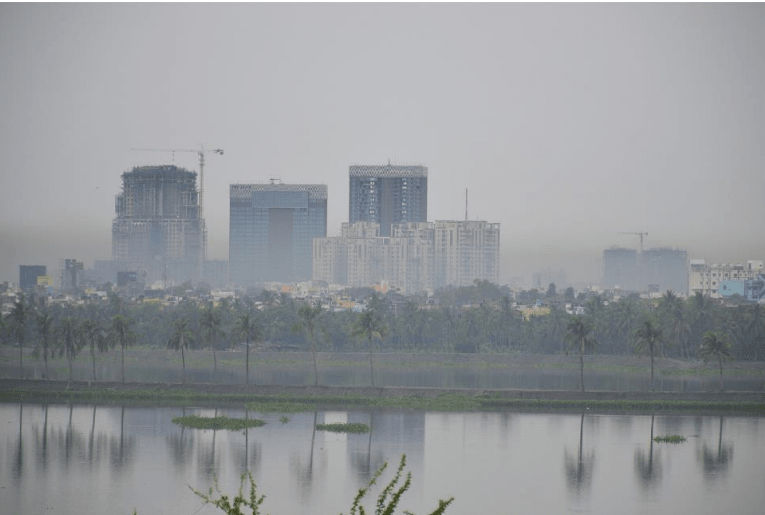 Figure: Kolkata's Nalban Lake shrouded in smoky layers