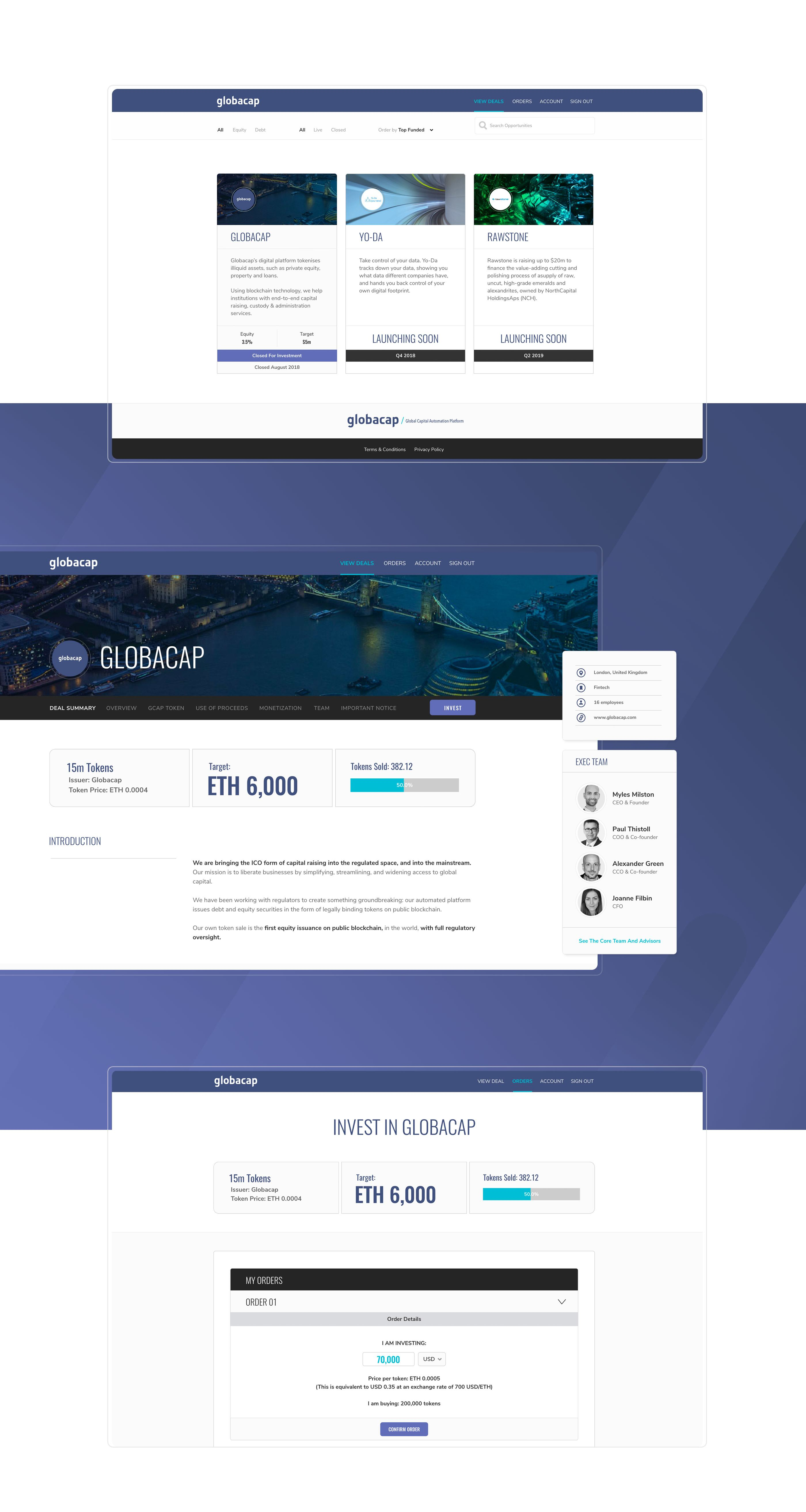 Screenshots of dashboard and app.