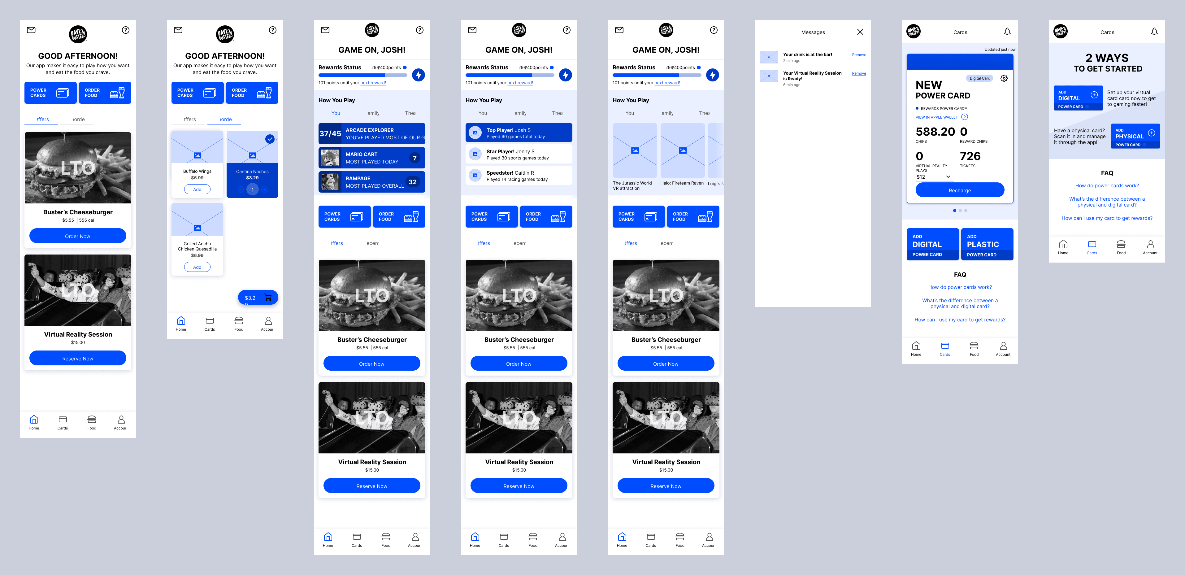 Dave & Buster's / New Mobile App Wireframes
