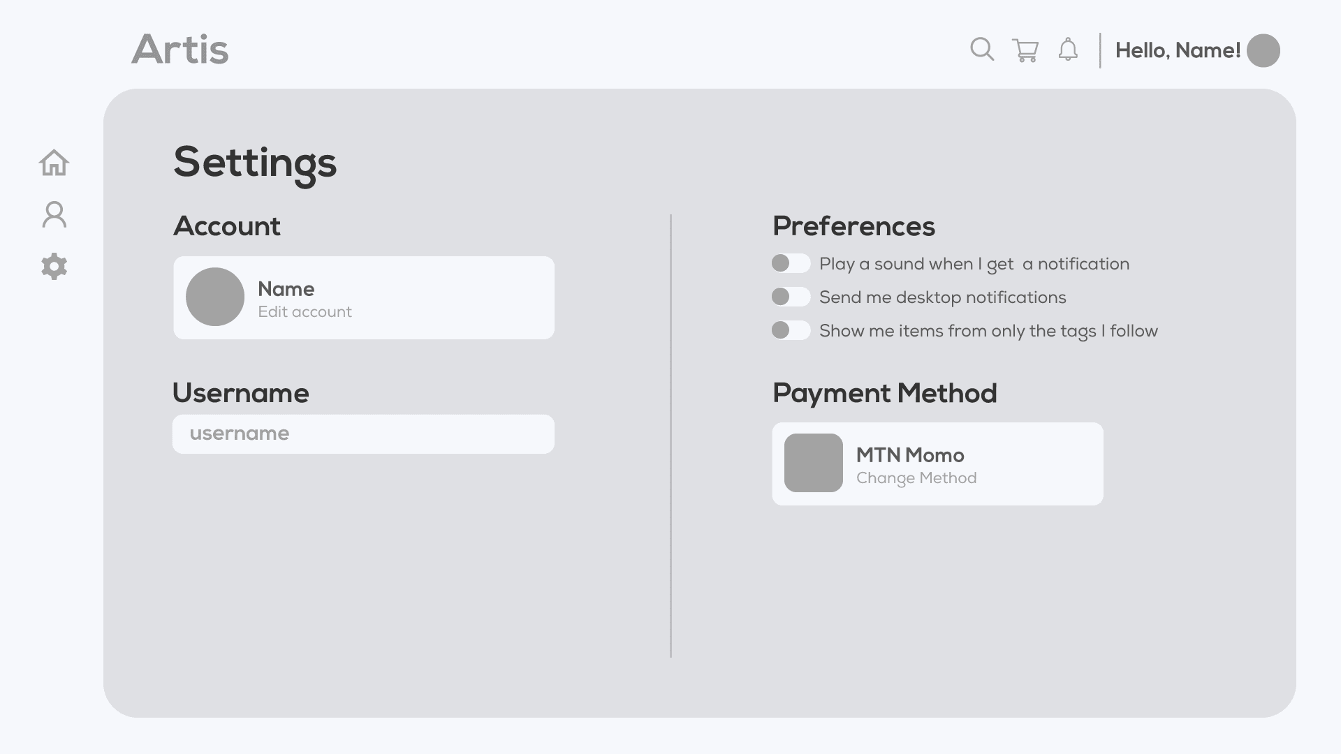 Settings page
