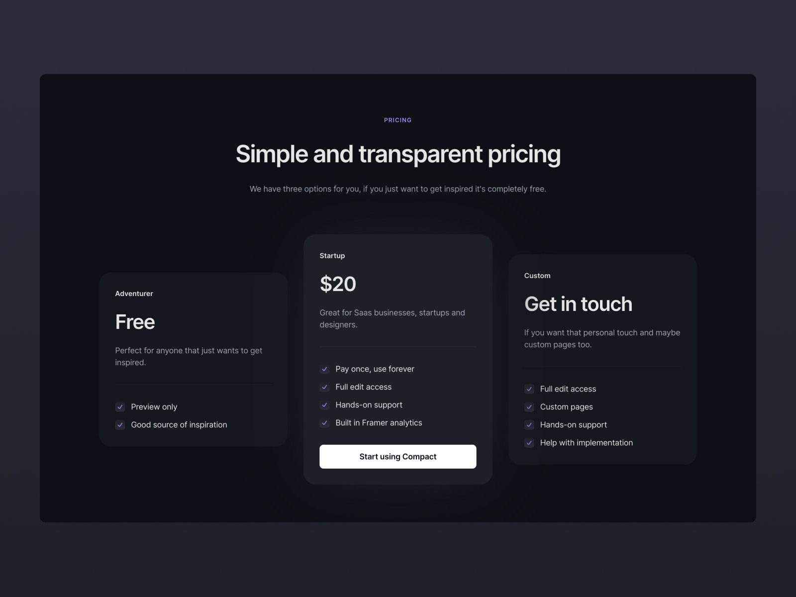 Pricing section