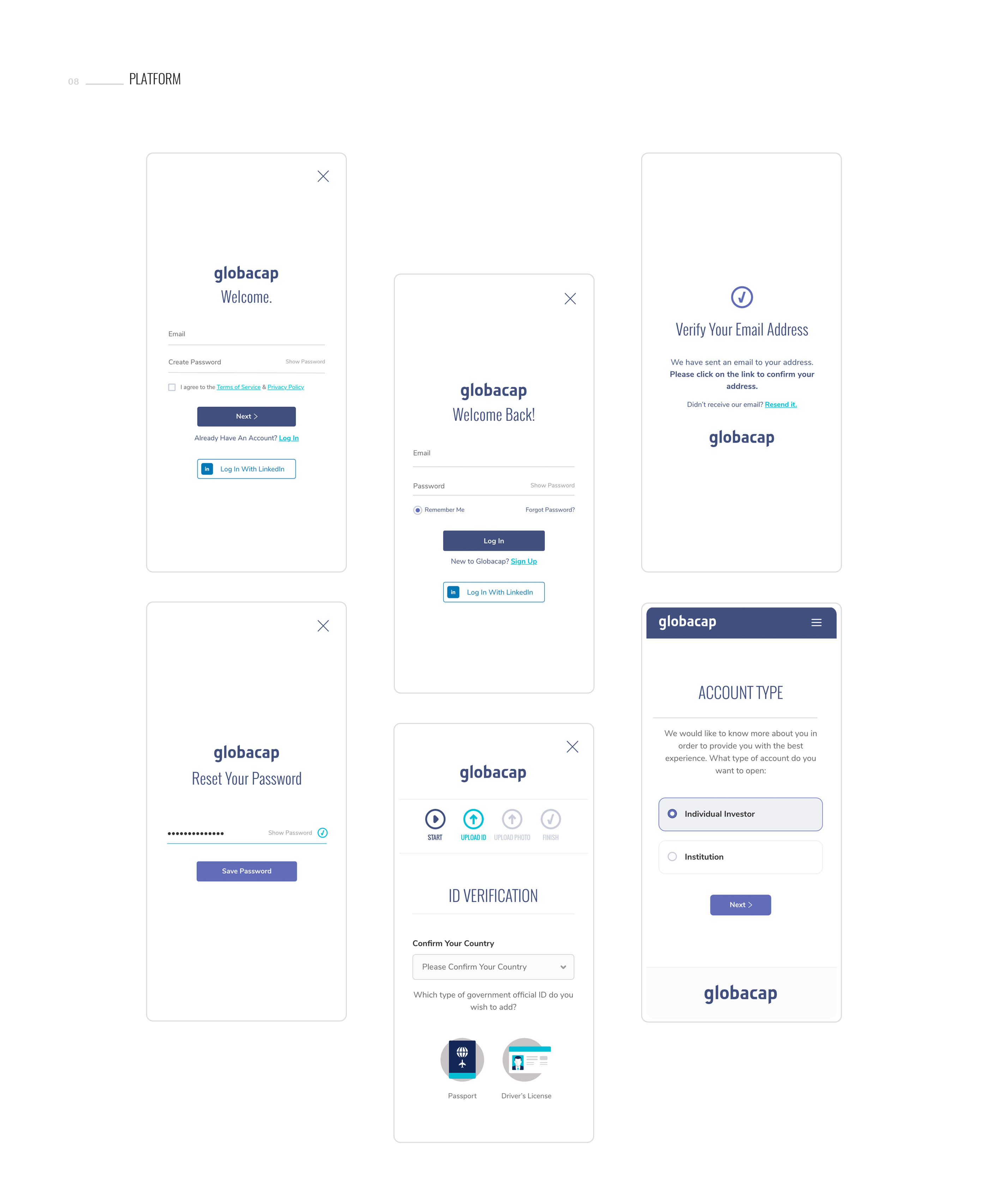 Screenshots of the user onboarding process.