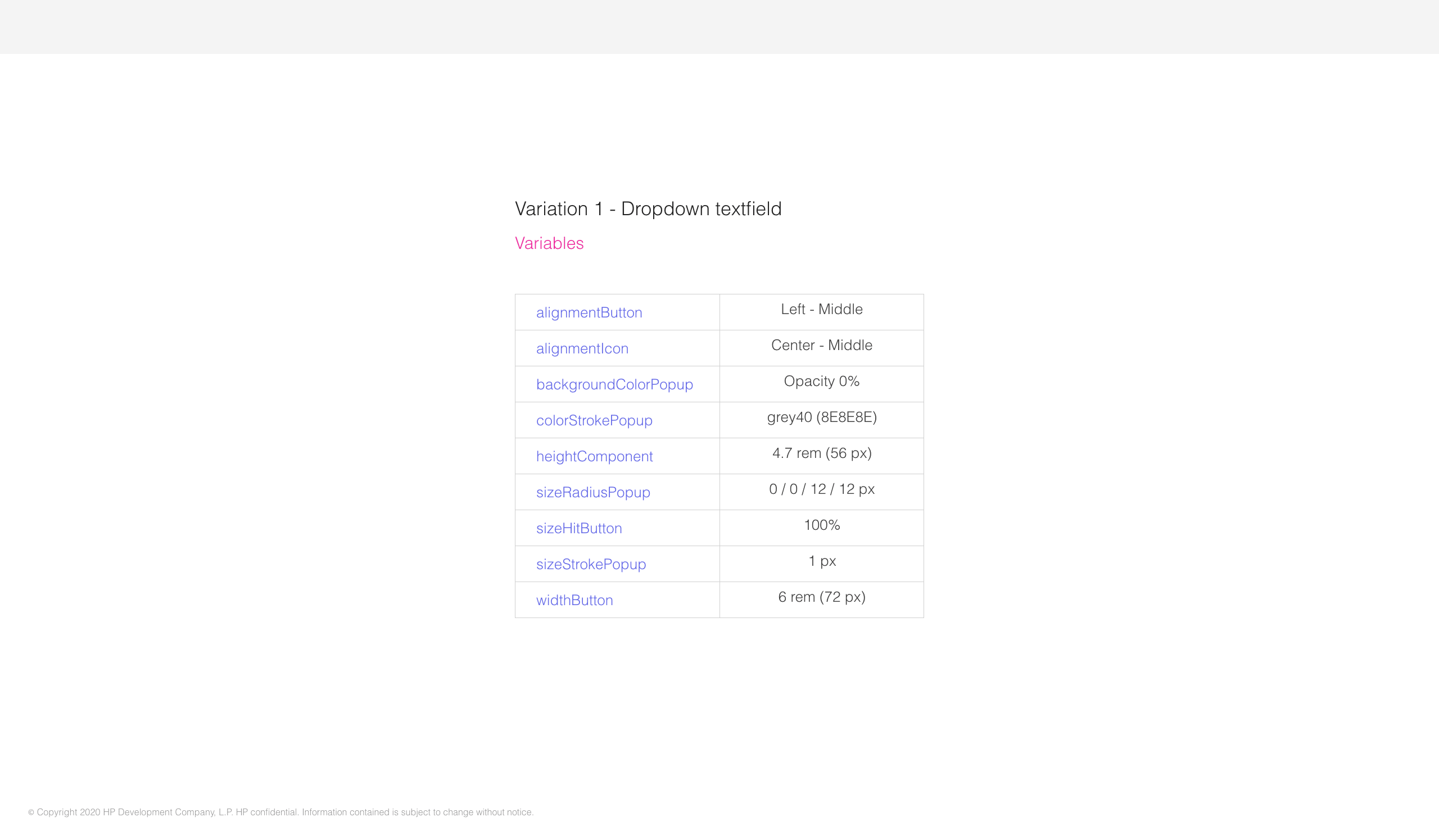 Variatons/tokens specification