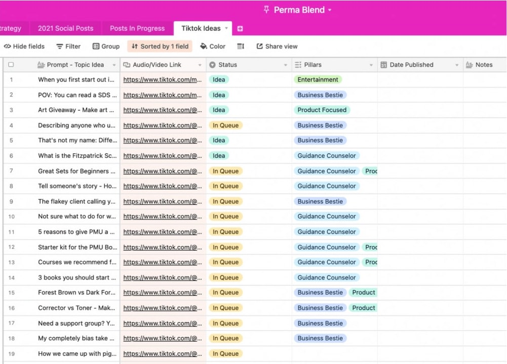 Project Management Document in Airtable