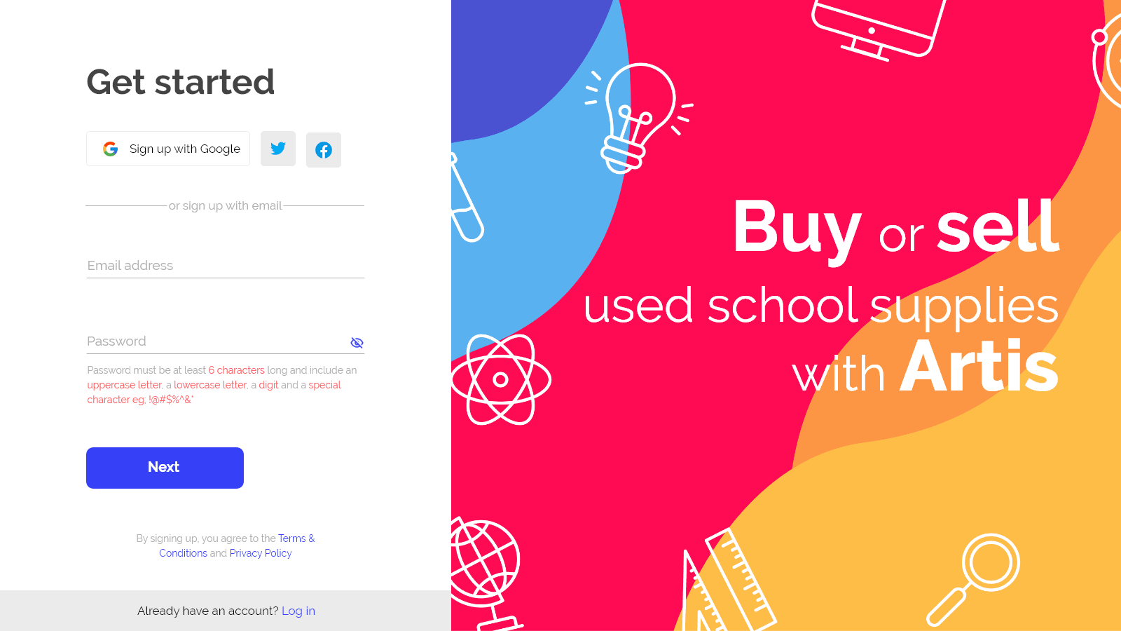 Sign up page 1