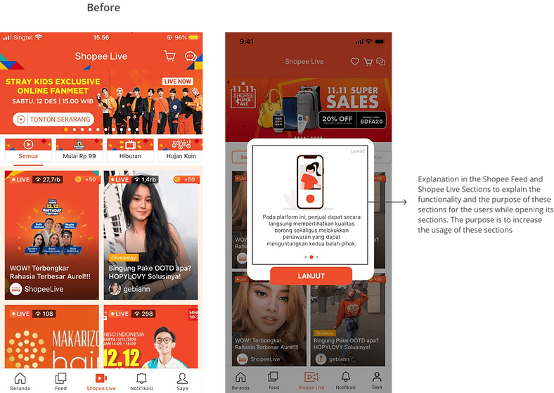 Shopee Live before and after