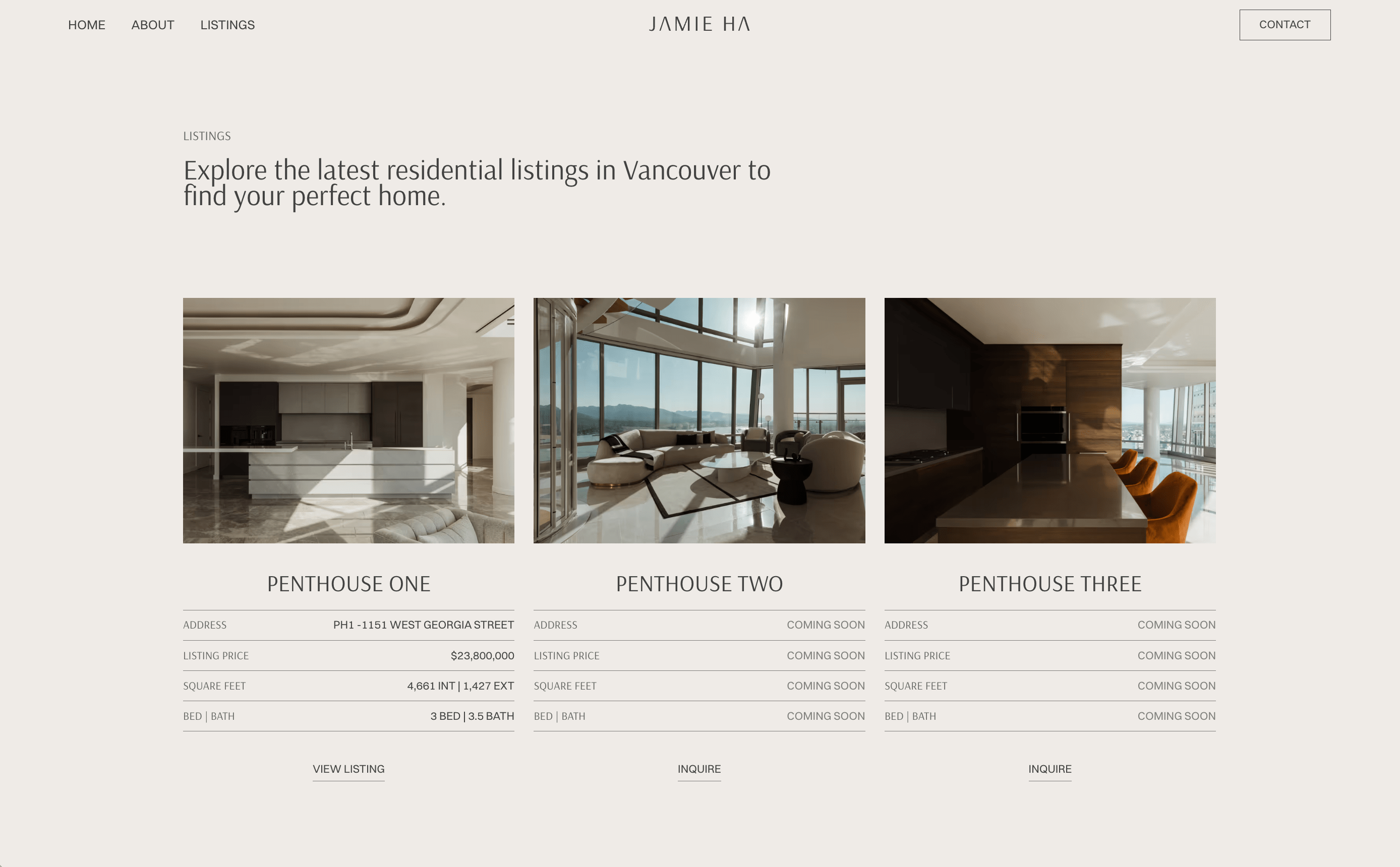 A section dedicated to the Penthouse Listings