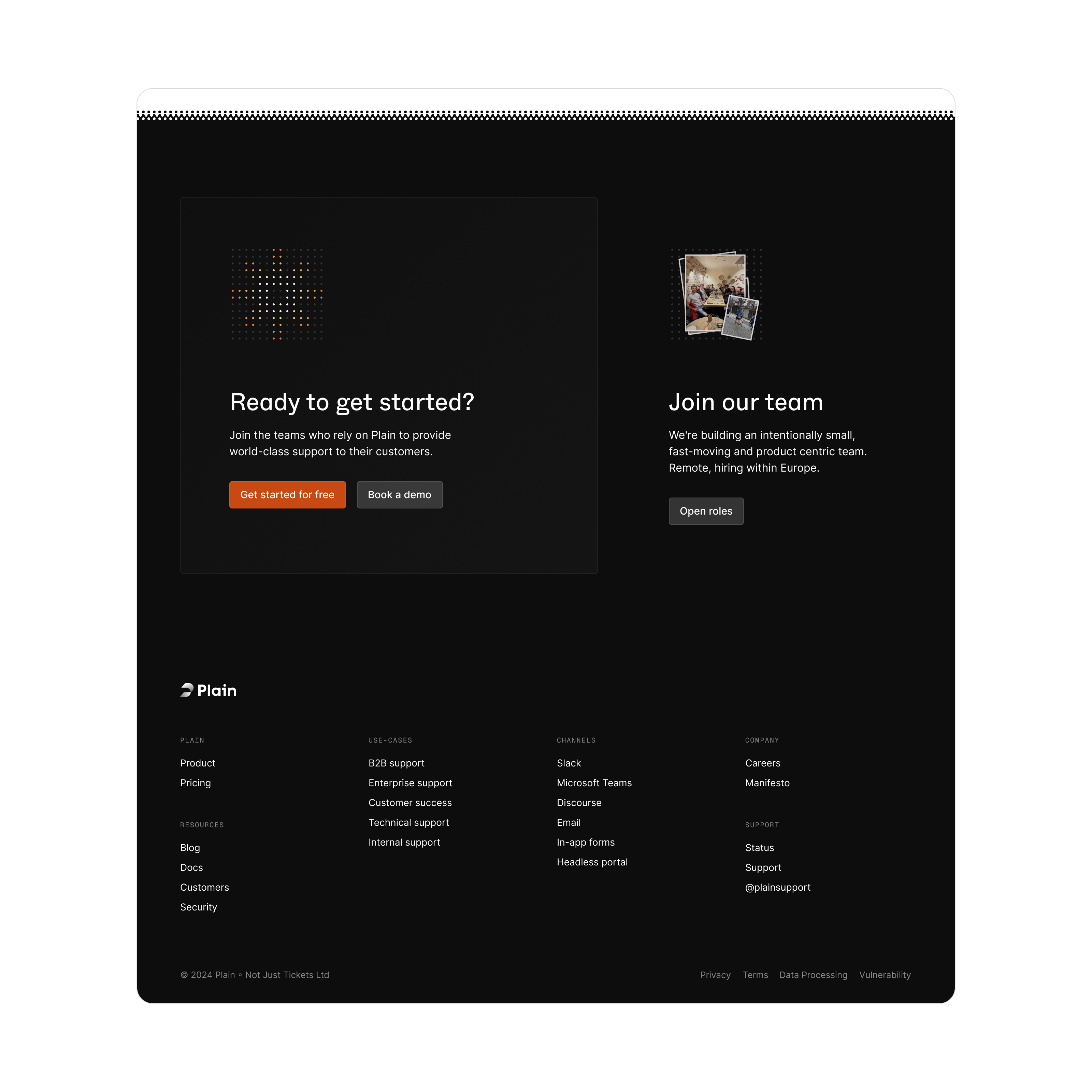 Plain's global footer
