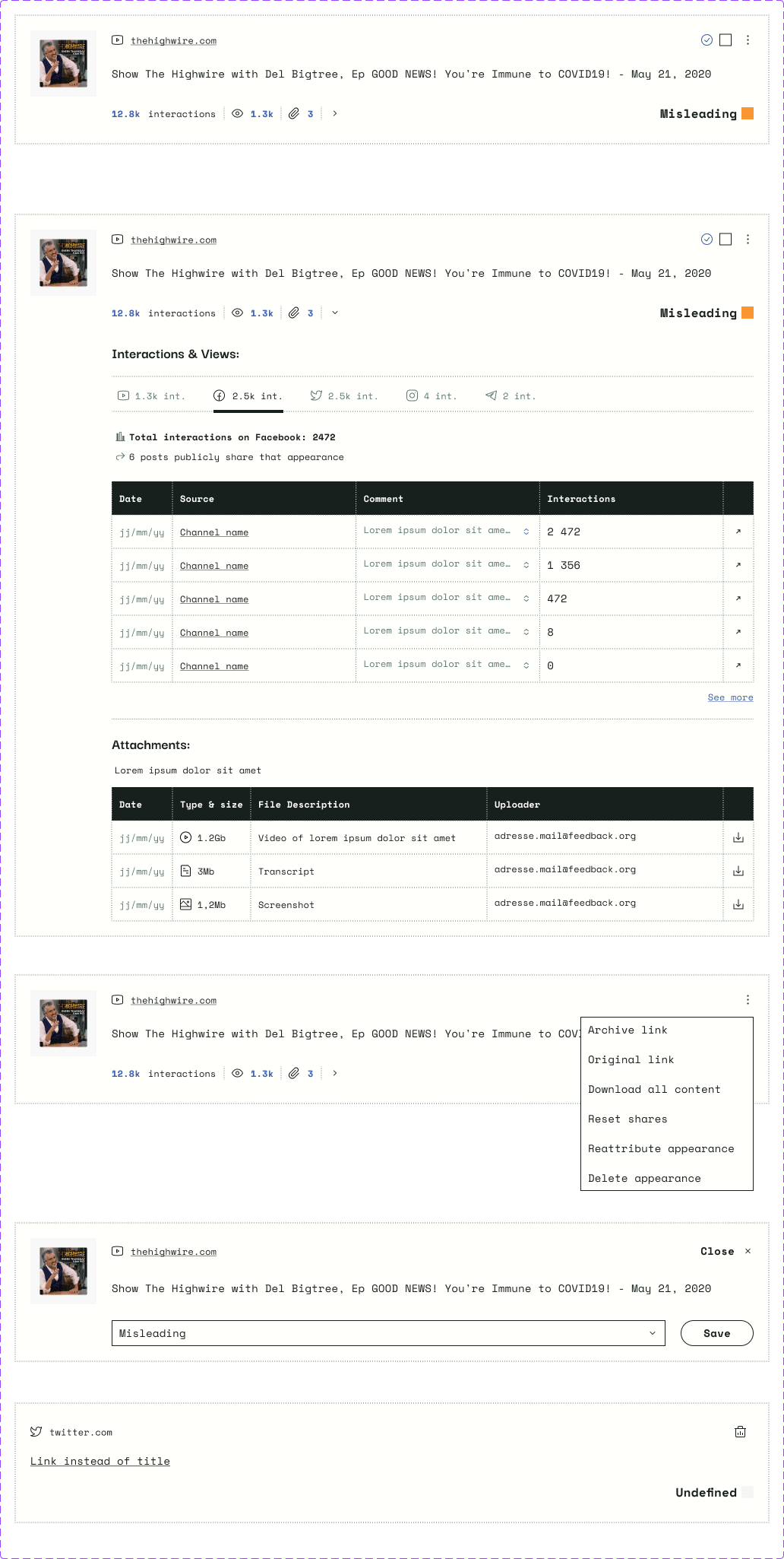 Example of a component: Card of the Appearance on the review page
