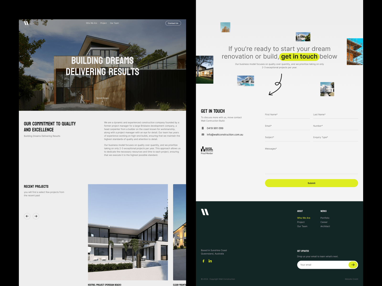 Landing Page of Walt Construction
