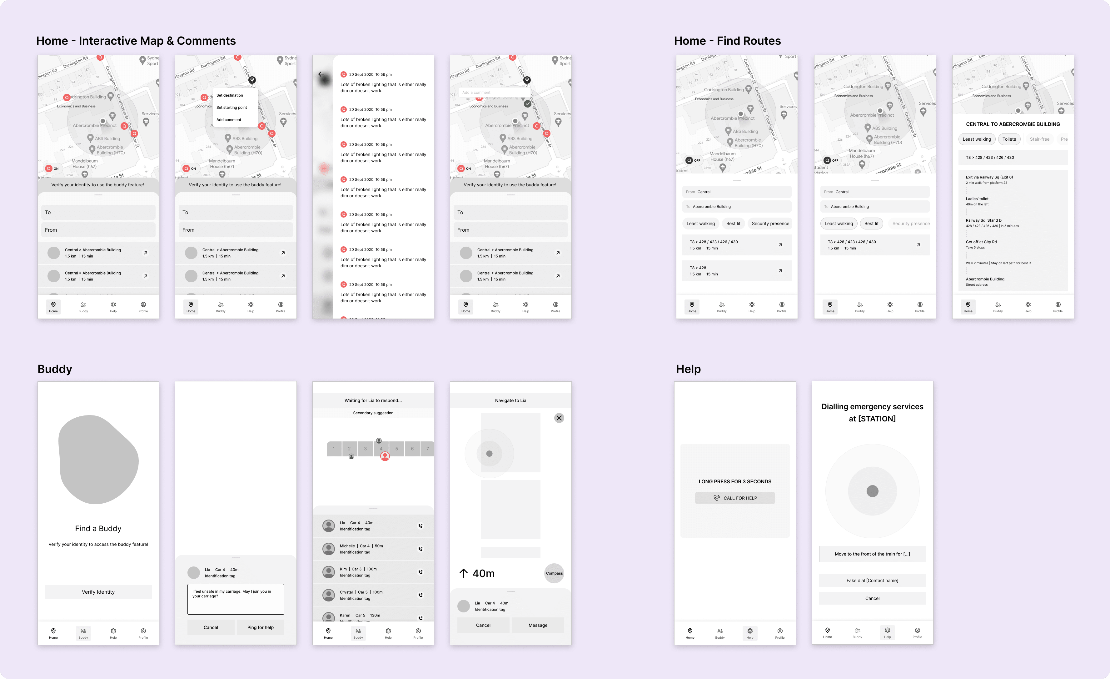 A sampling of our wireframes.