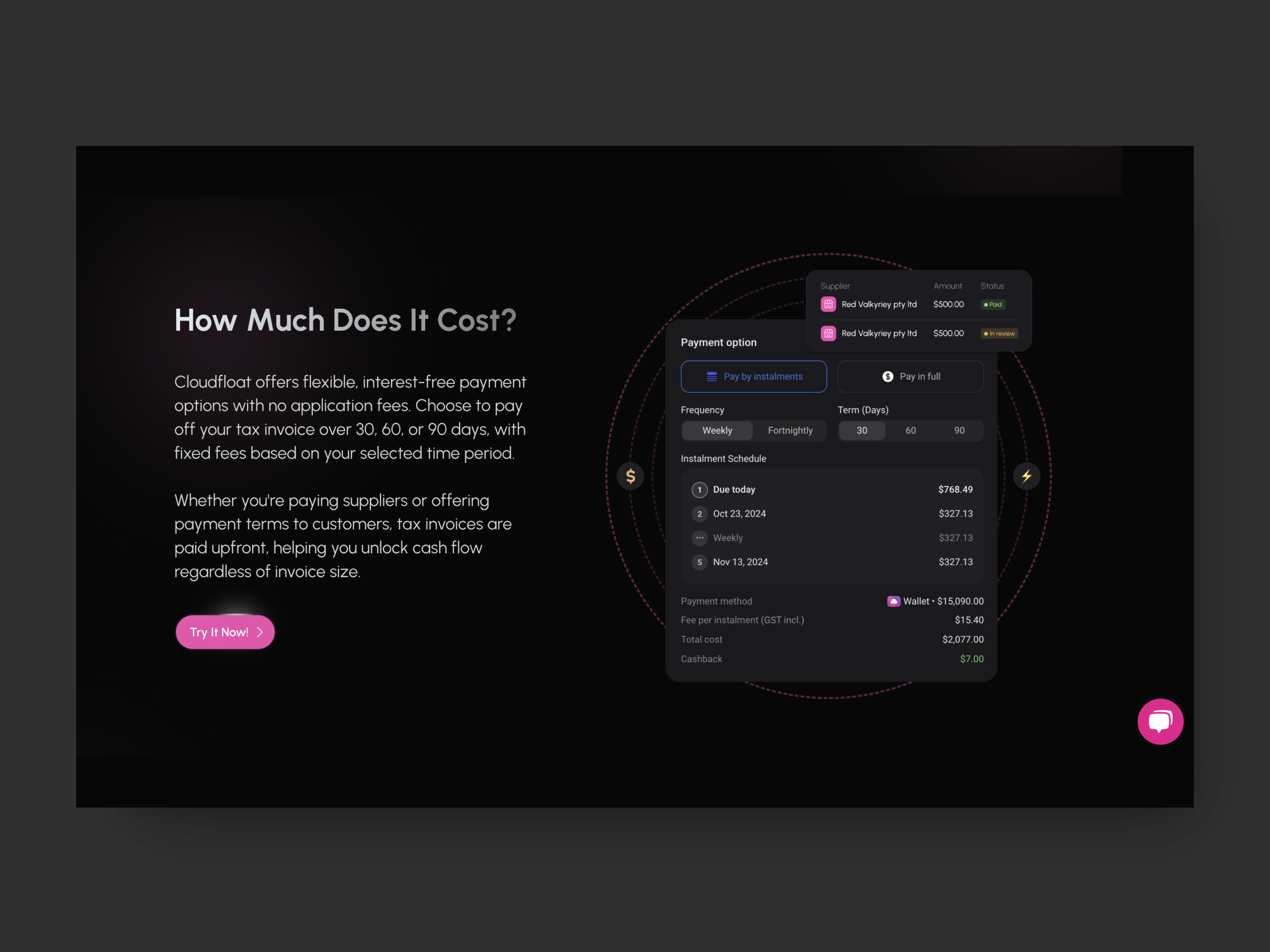 how much the cost section of the Cloudfloat campaign site