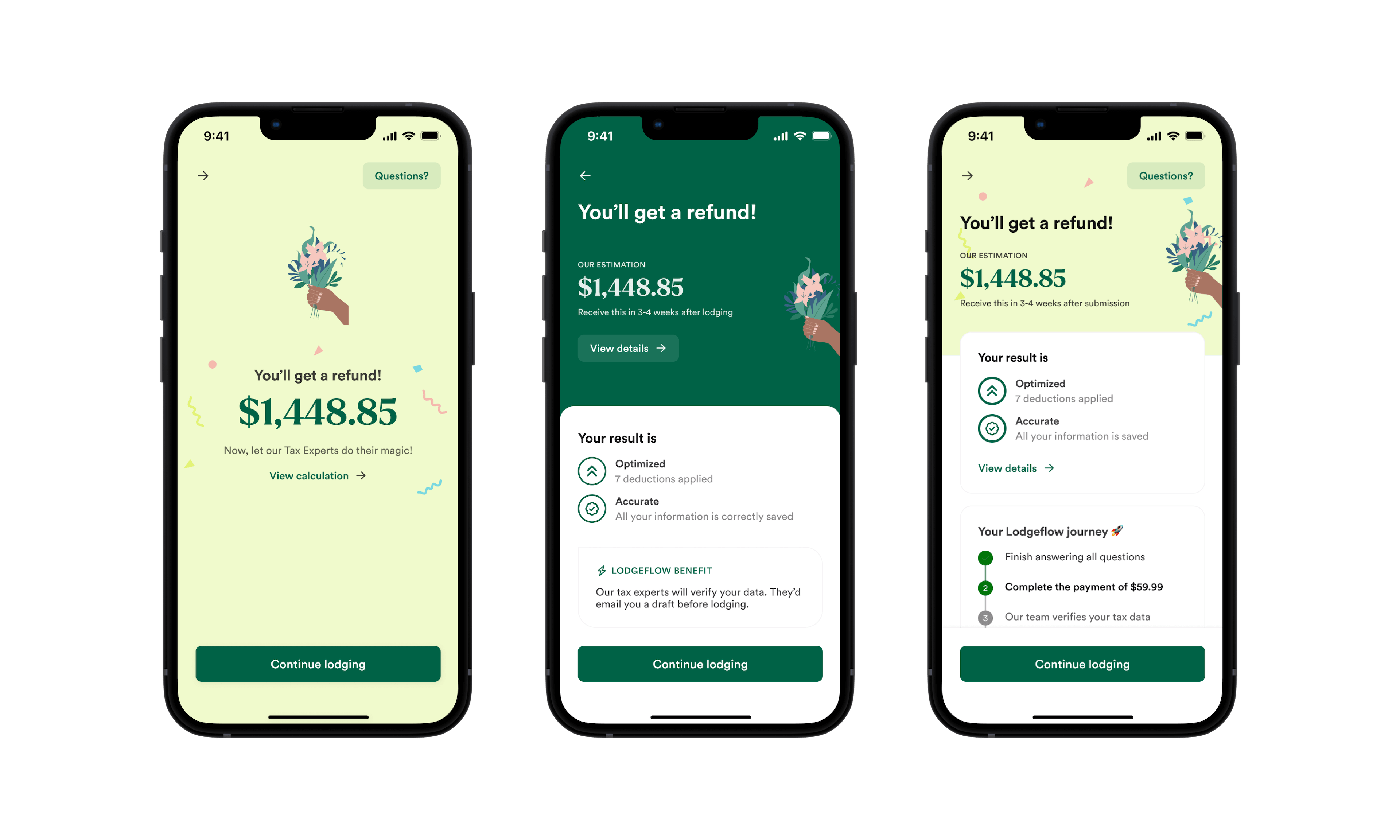 Different variations were user tested for the refund screens