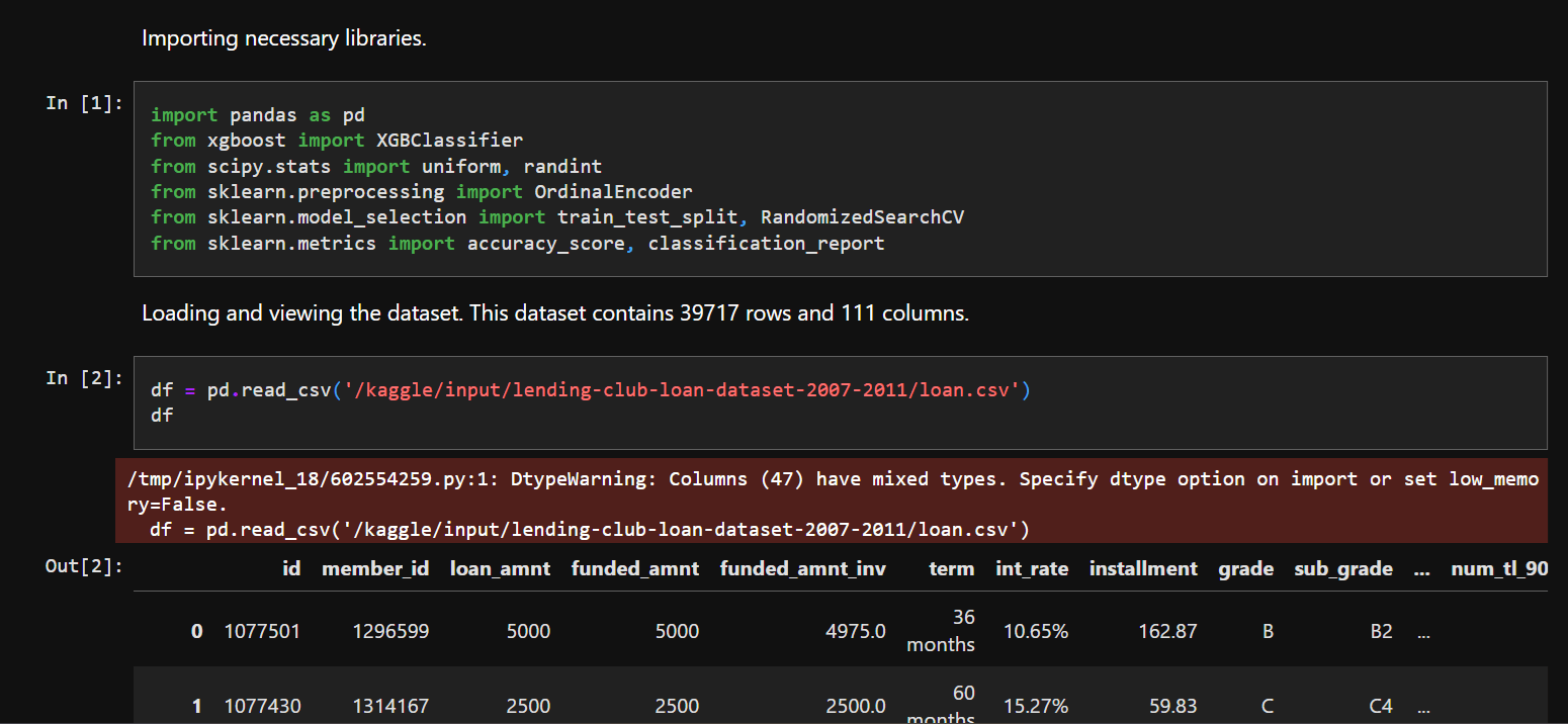 Excerpt of the Jupyter Notebook code.