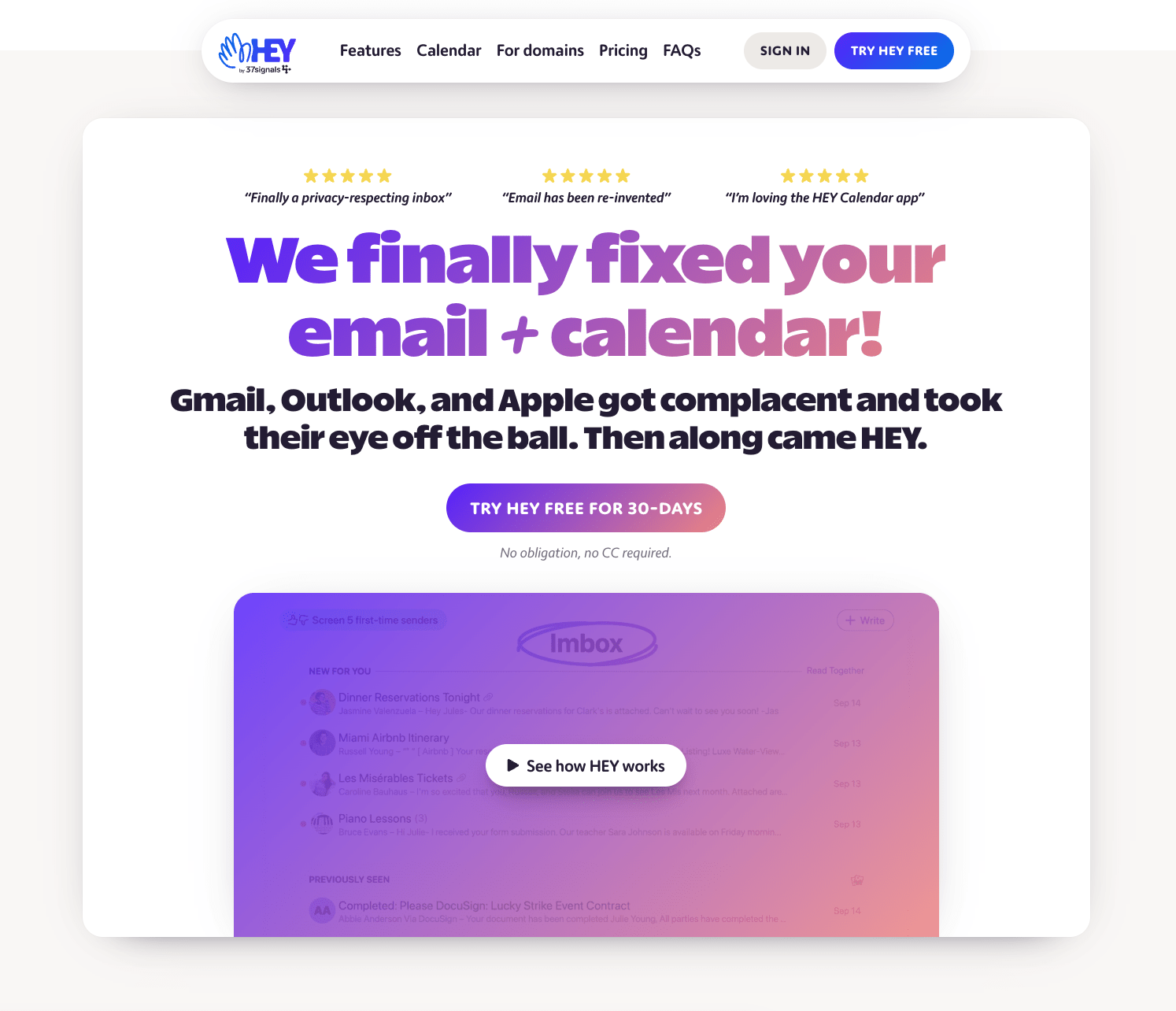 HEY is 37signals’ email and calendar app.