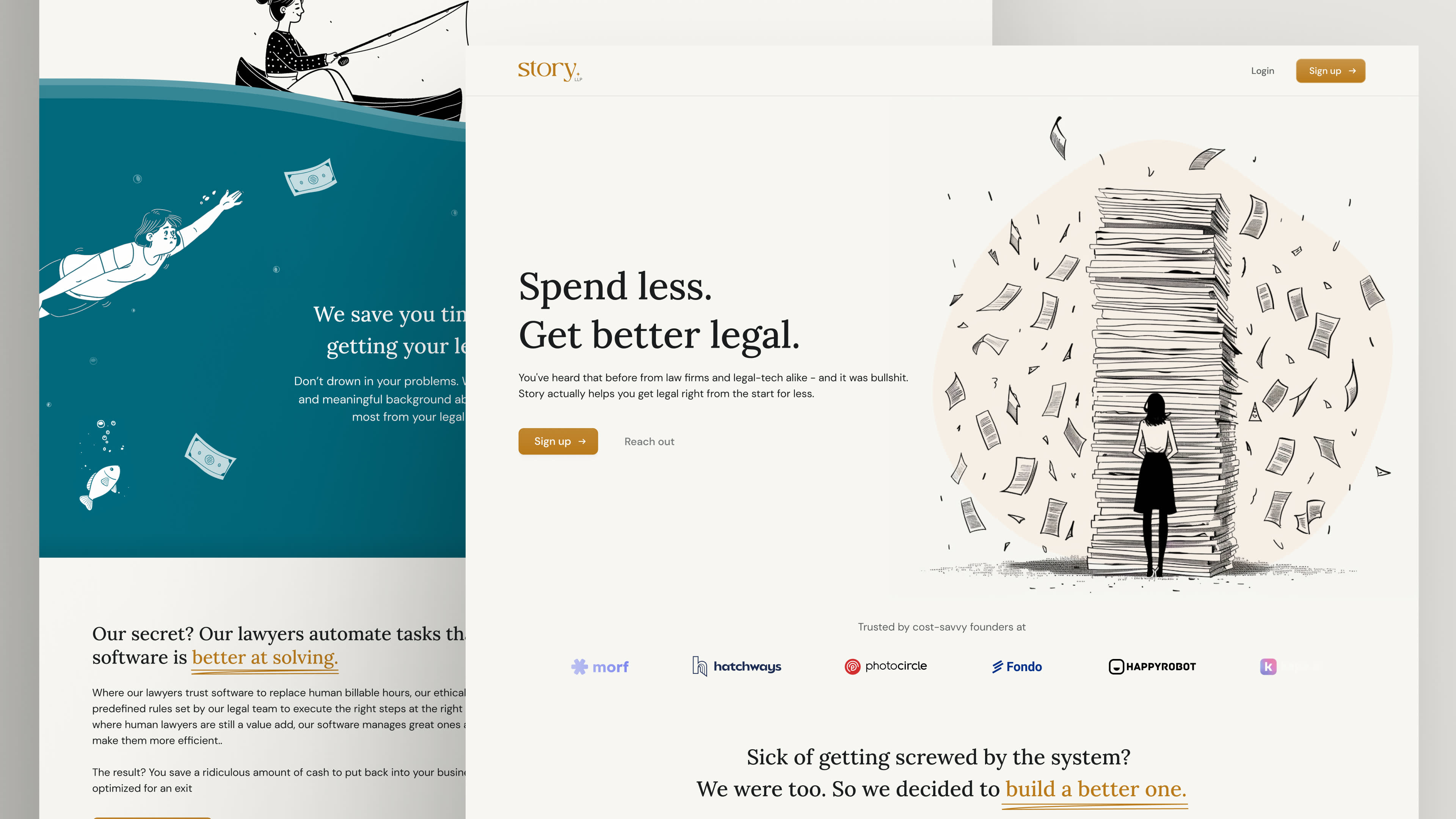 To keep with the theme of storytelling, hand-drawn characters were used extensively on the website, all generated via Midjourney. 