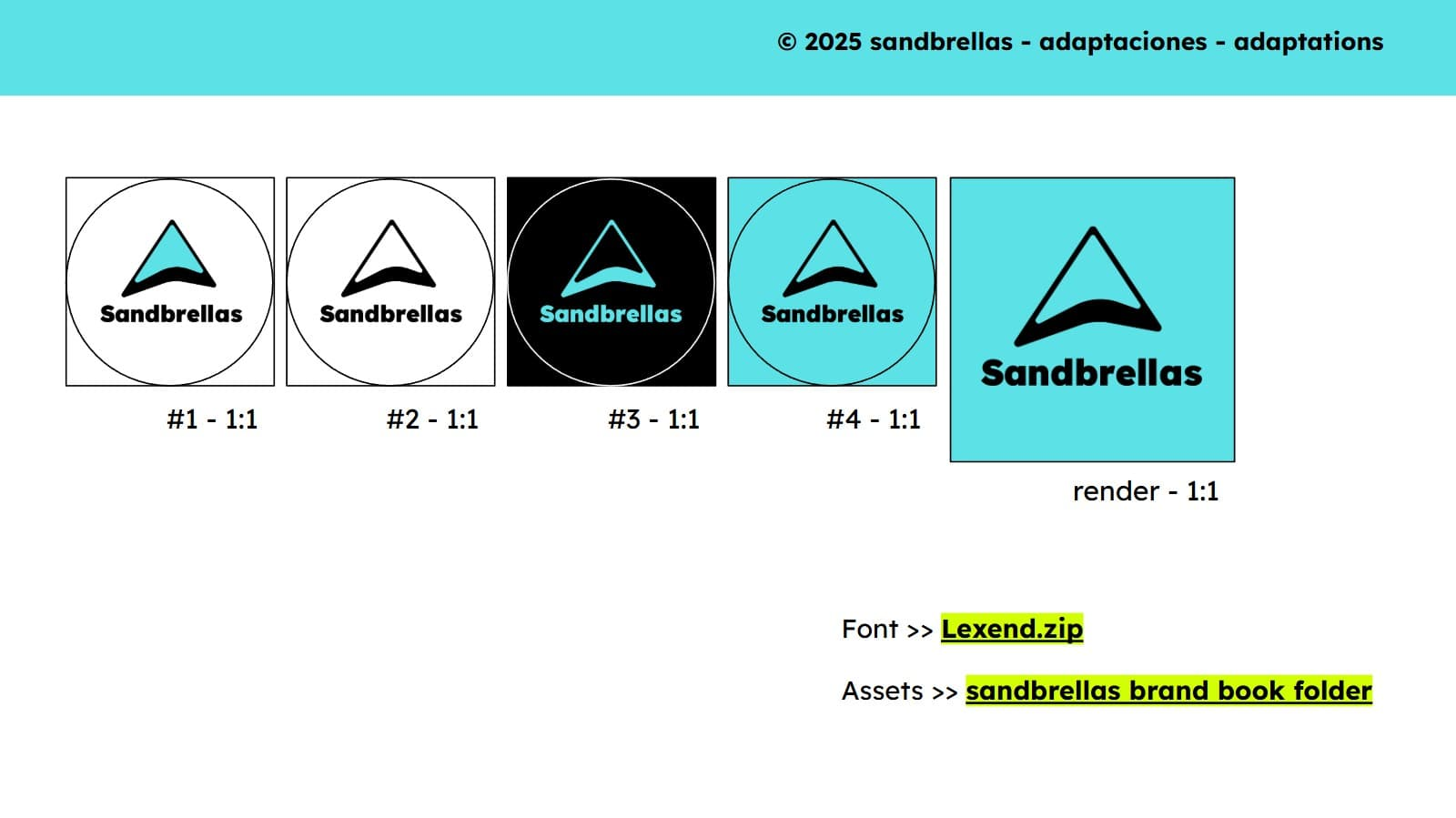 Sandbrellas logo study and redesign - © 2025 Sandbrellas - brand book by Roco Medina