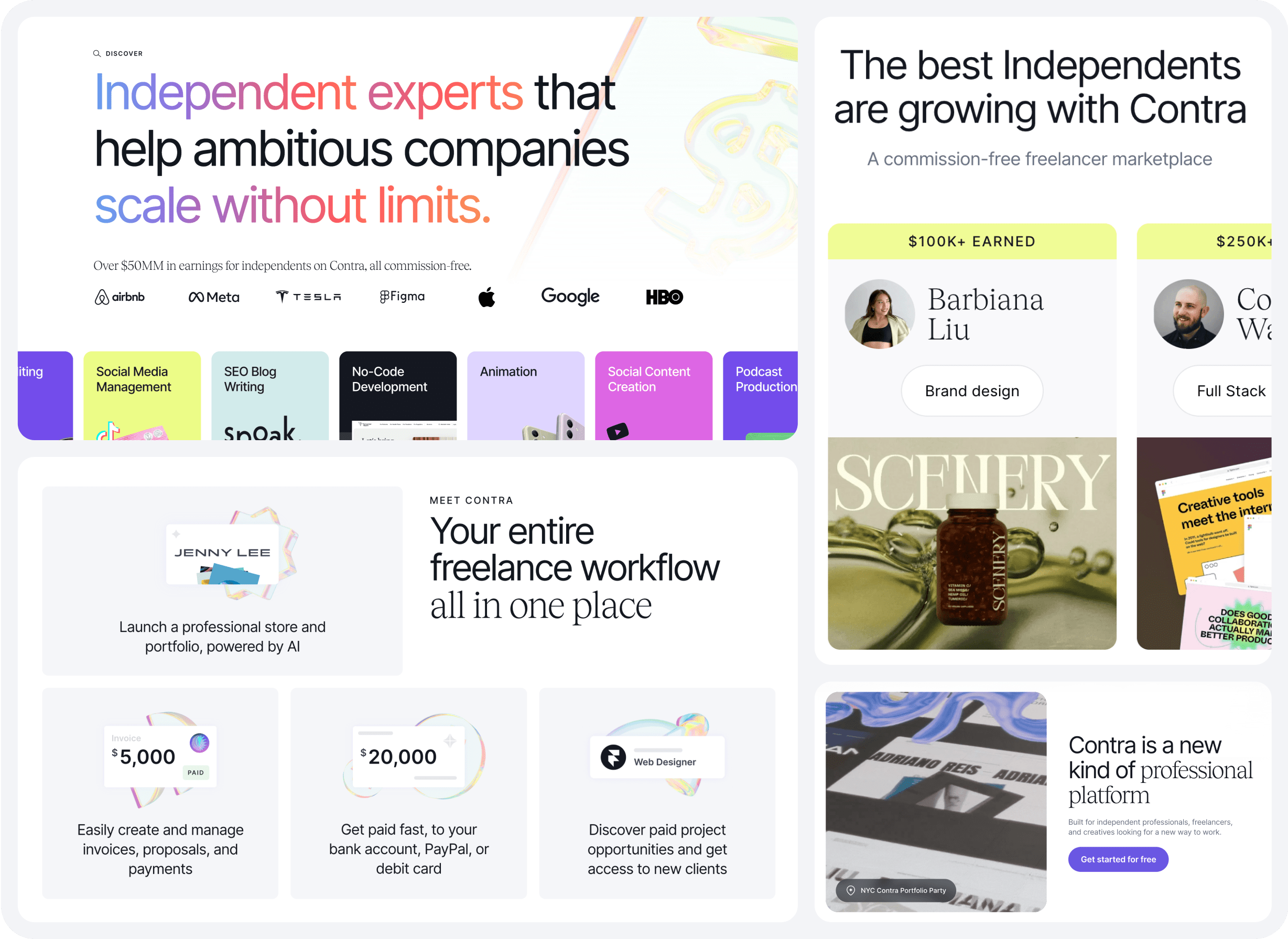 Grid of screenshots from "For freelancers" page 