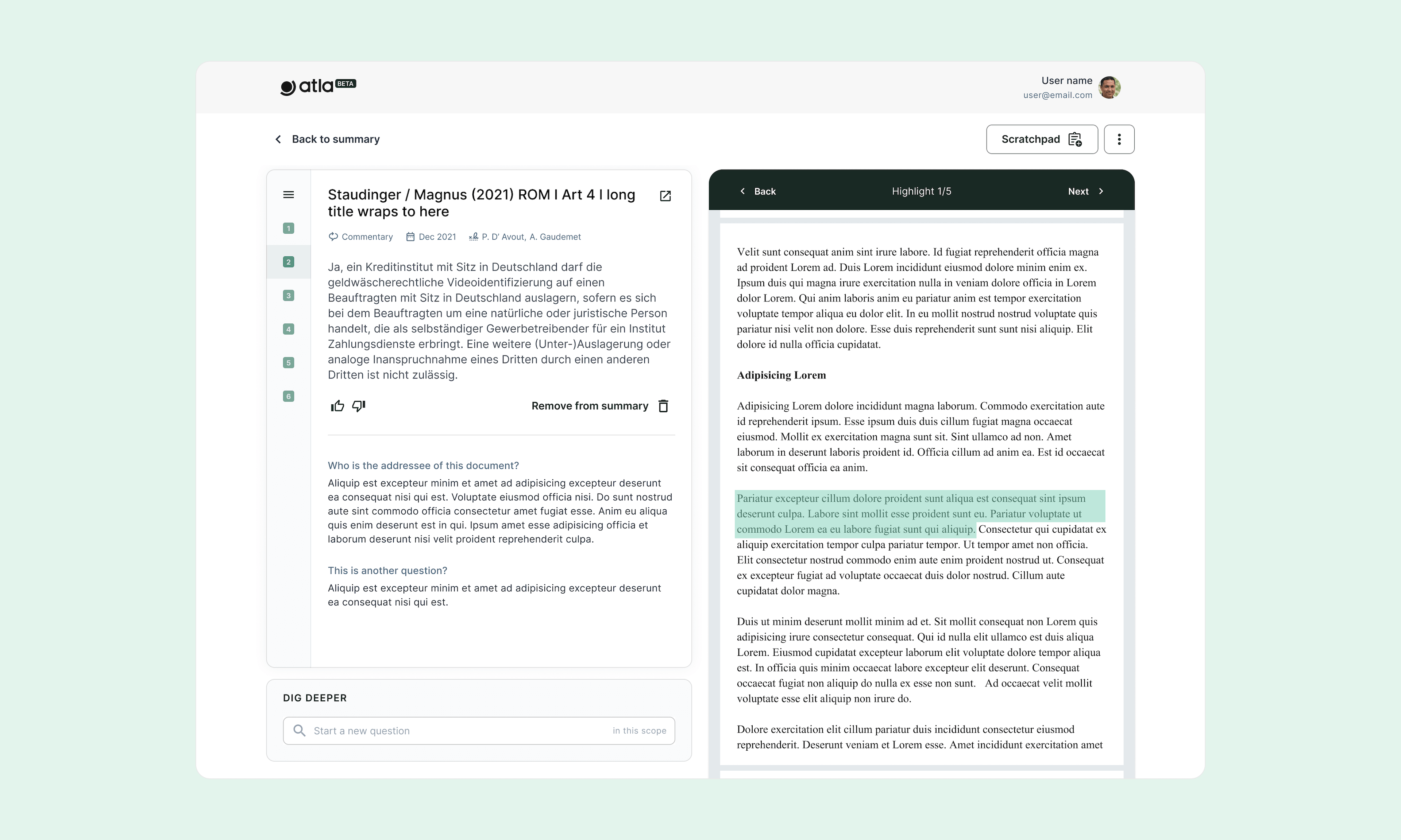 Lawyers can also view full sources and jump to highlights relevant to the question