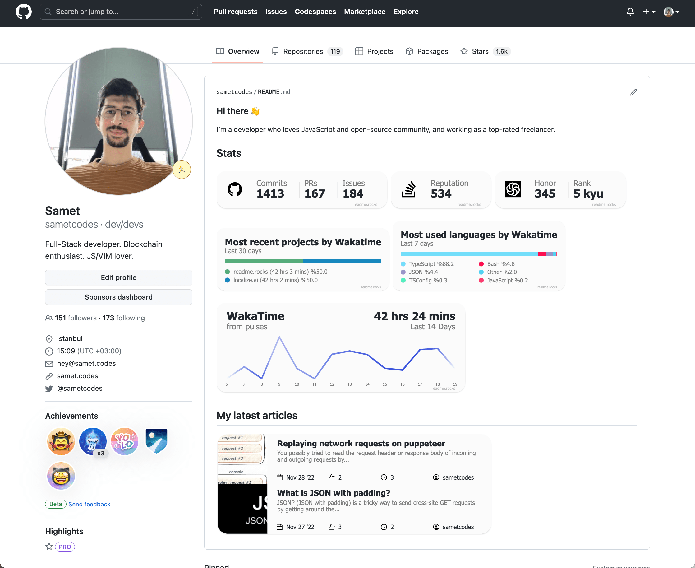 The view on a profile page