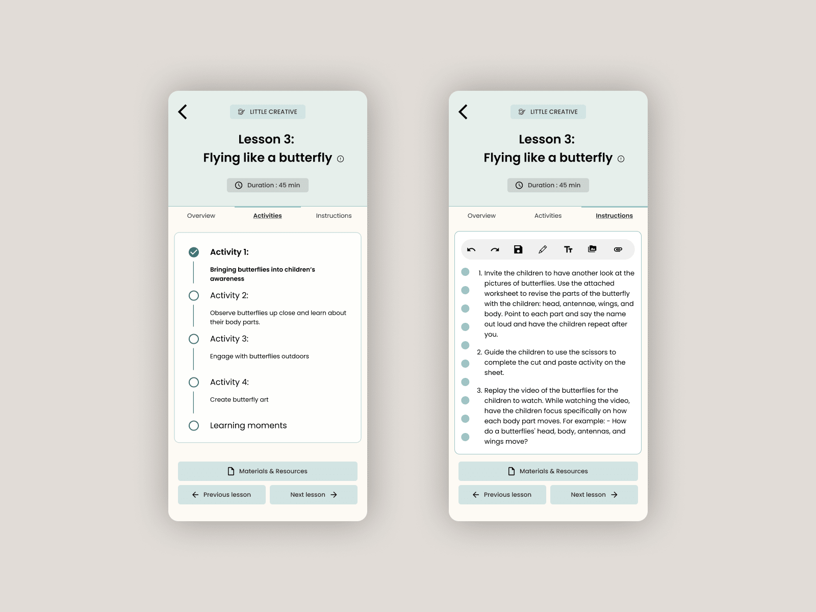Activity Page: Activities and Instructions