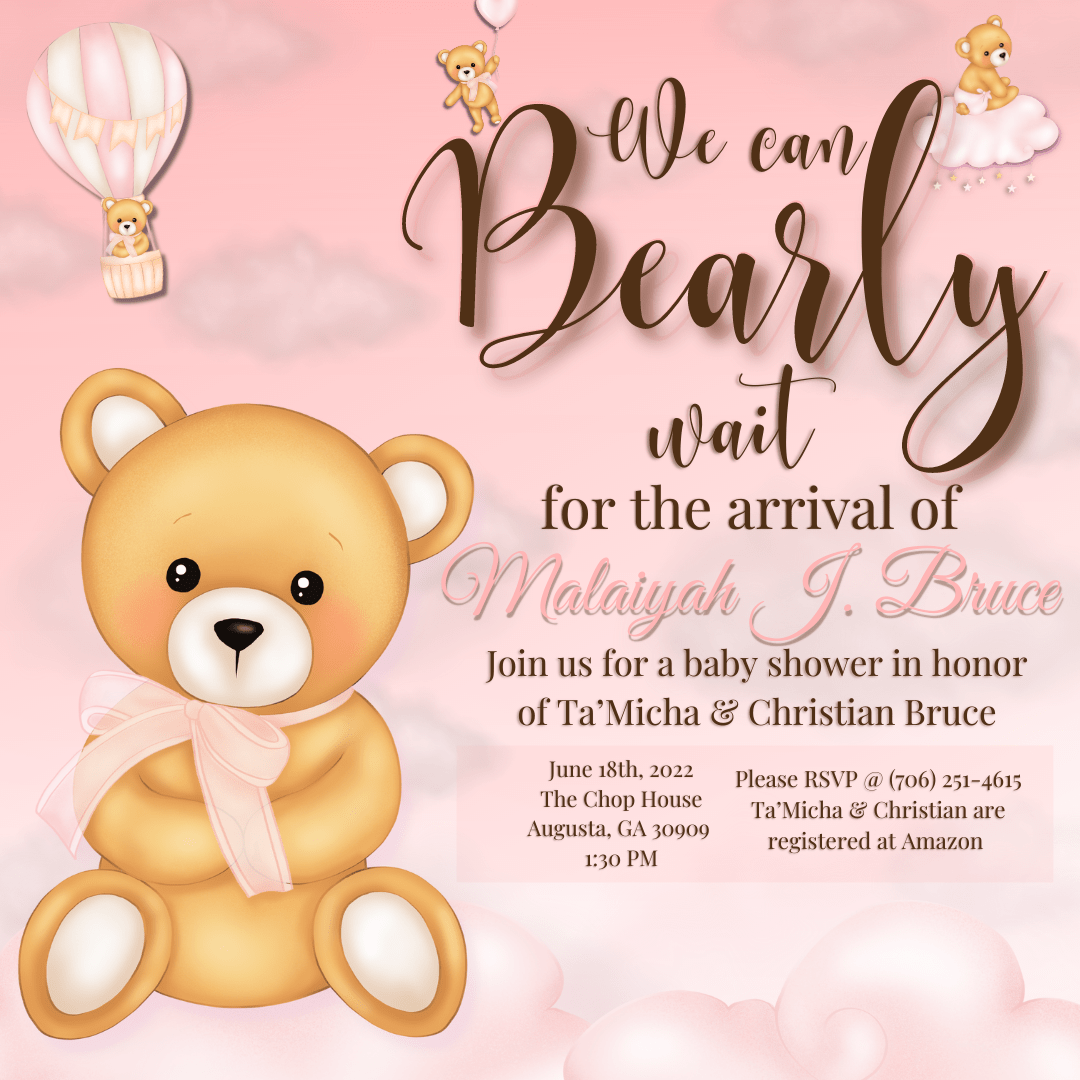 Teddy Bear themed baby shower Invite