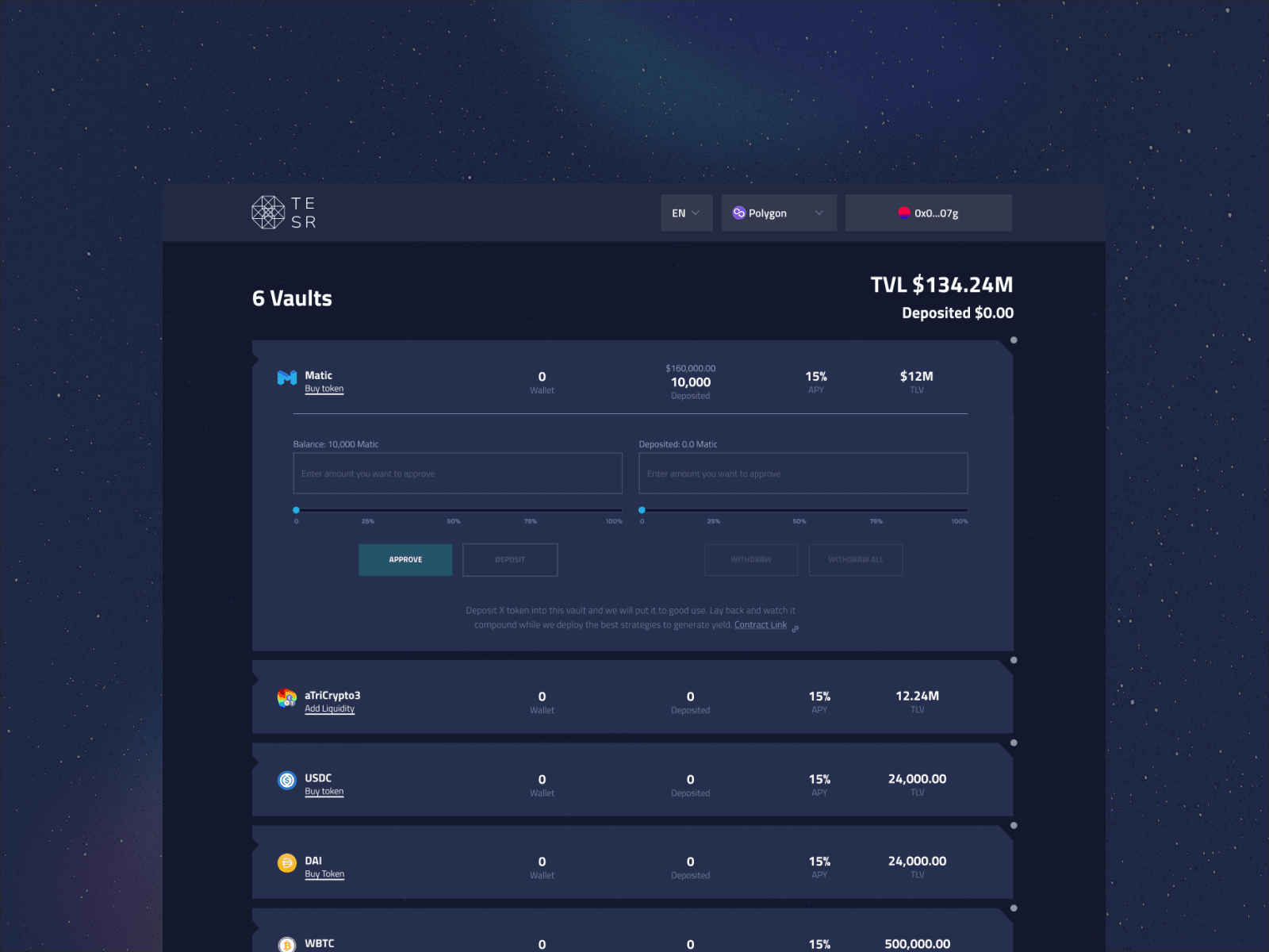 Tesseract Finance Vault Opened Screen