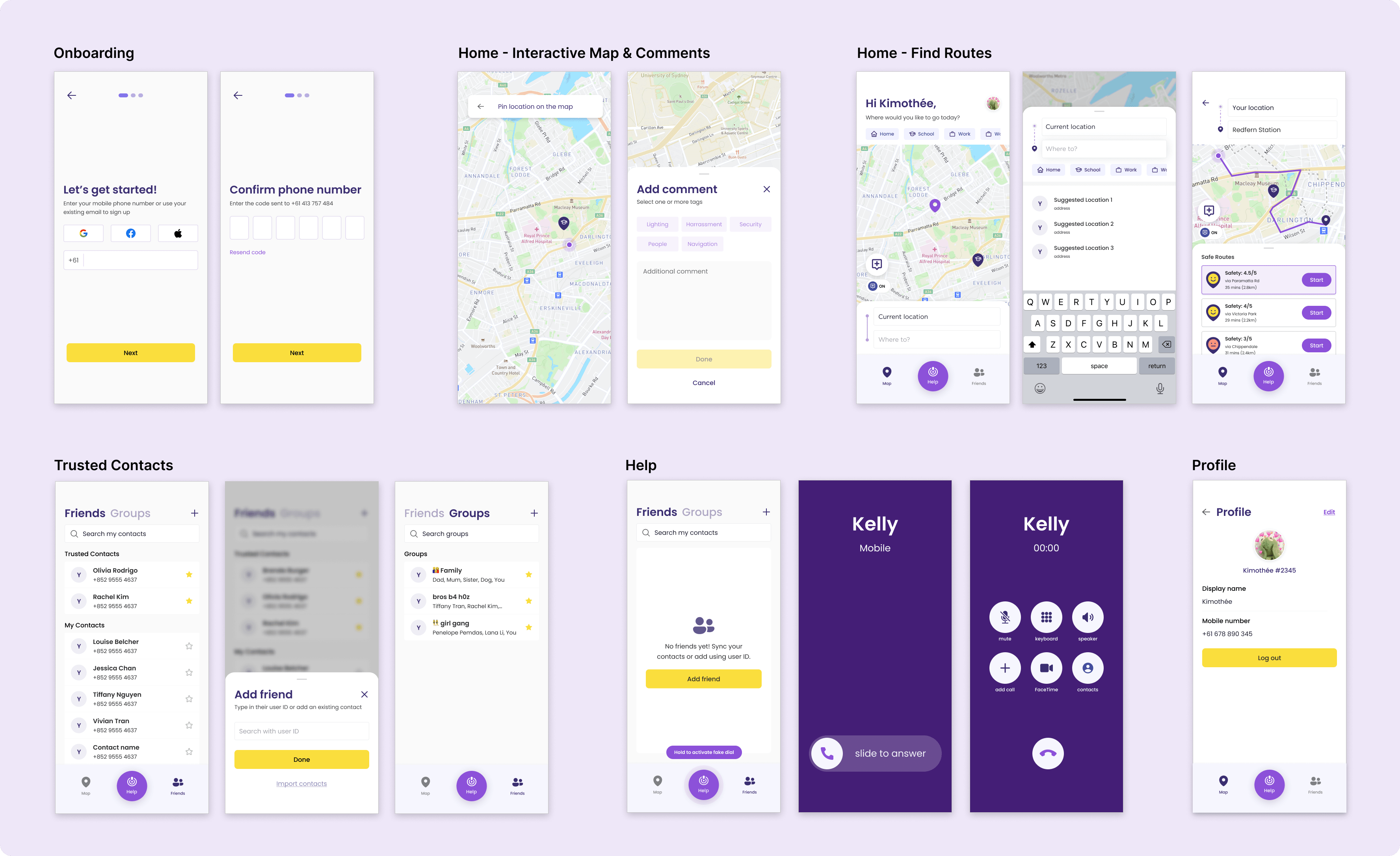 First version of our high-fidelity prototypes.