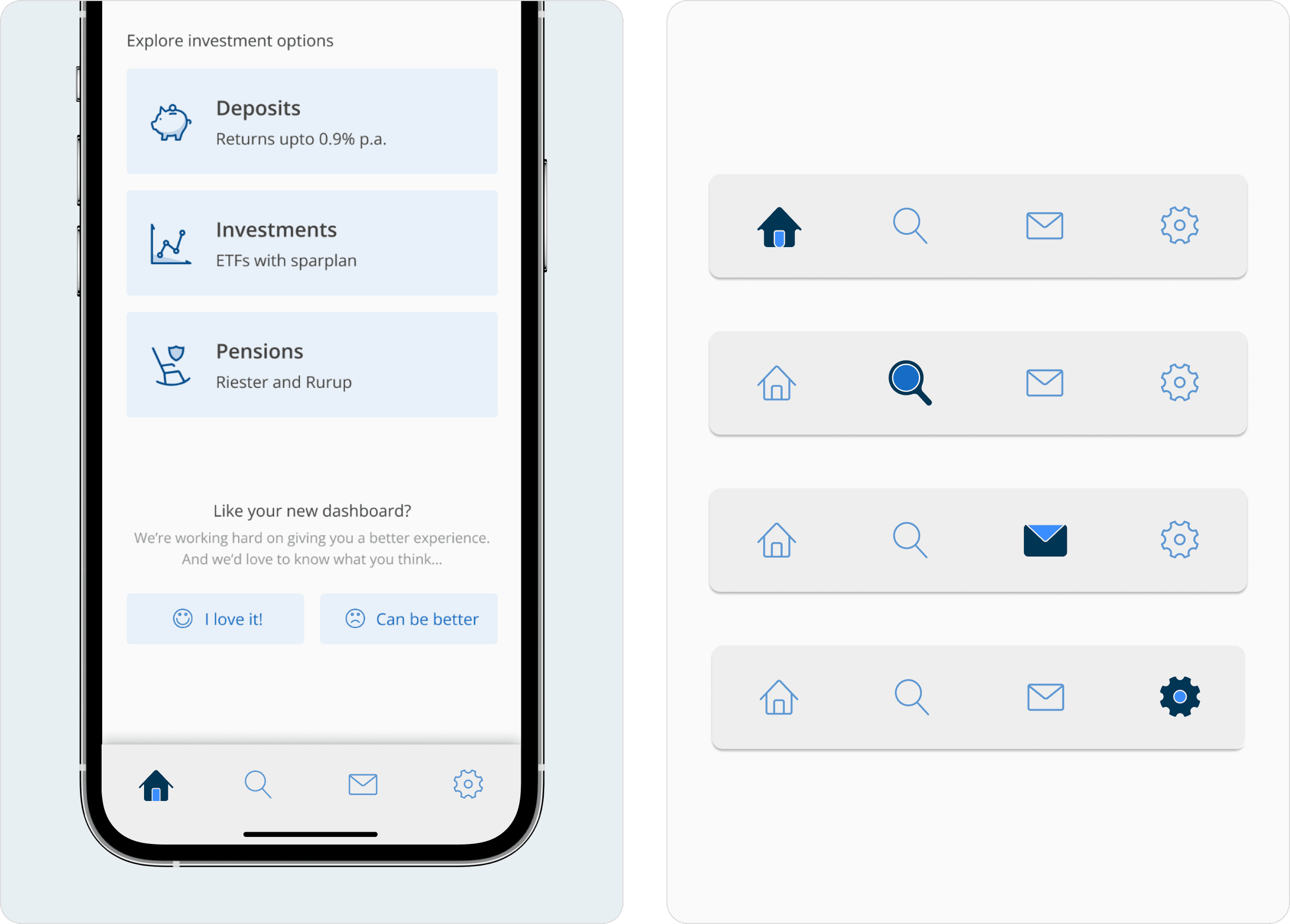 Alternate footer with inline user feedback & navigation