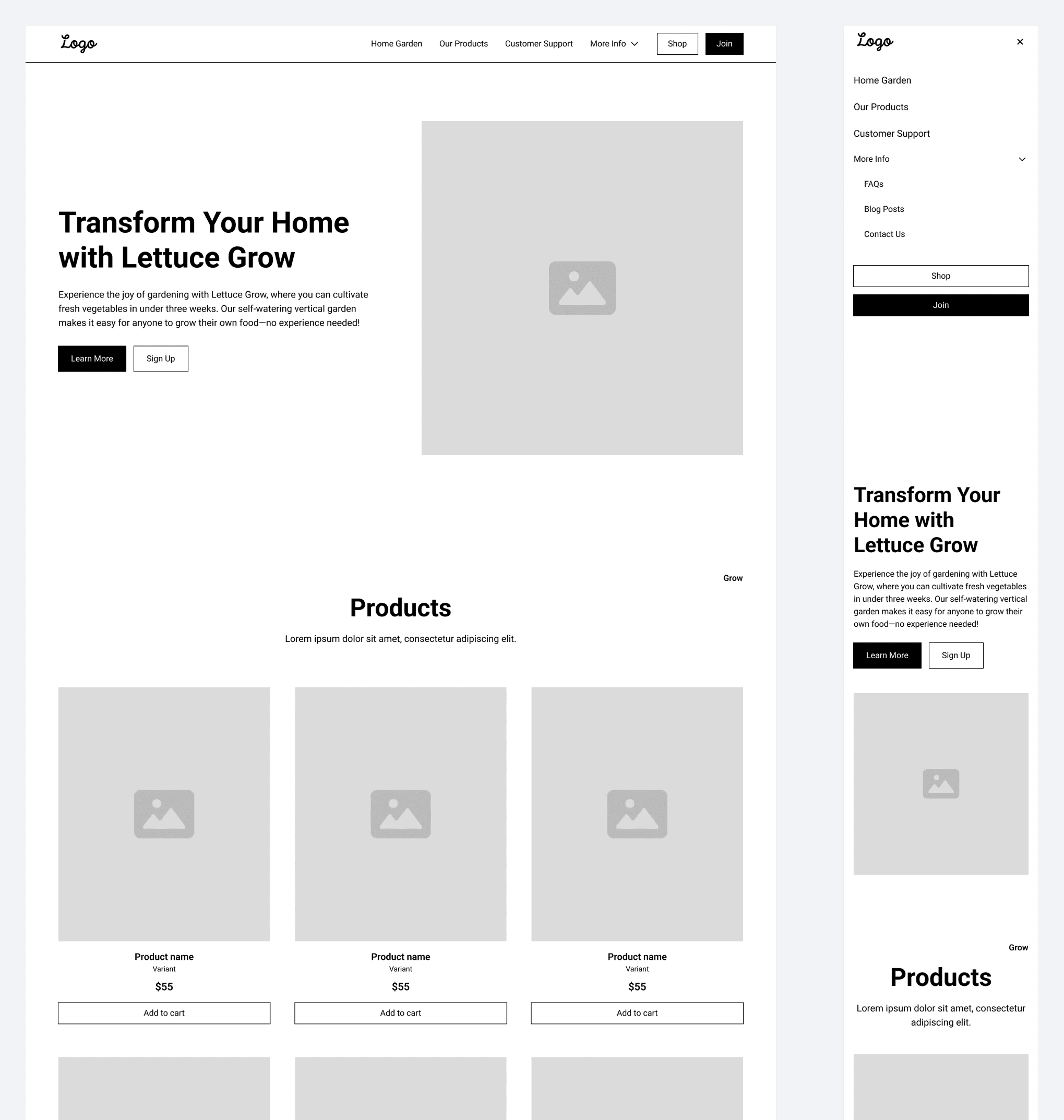 Lettuce Grow / New Home Page Initial Wireframes