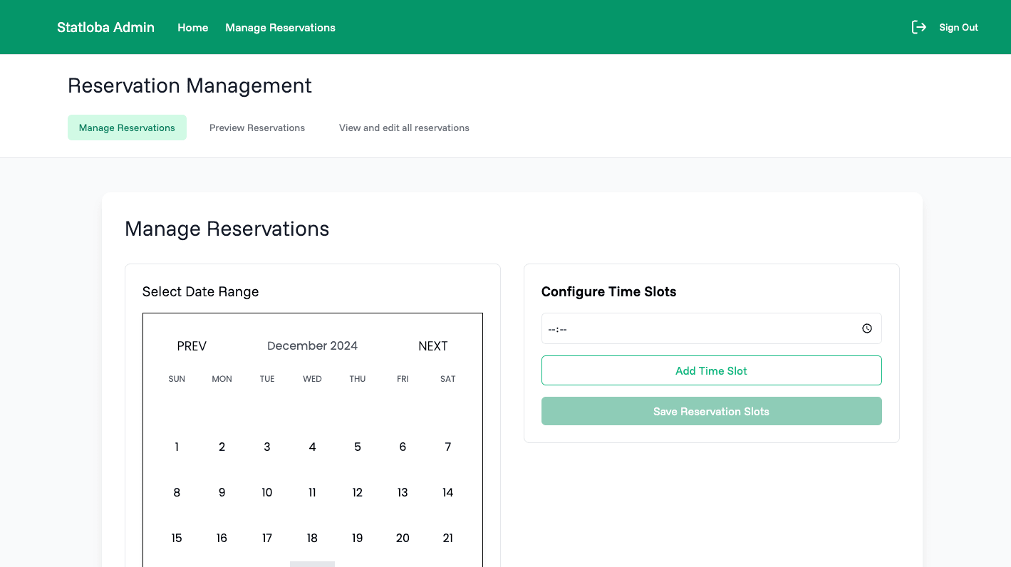 Statloba - Admin side Reservation management