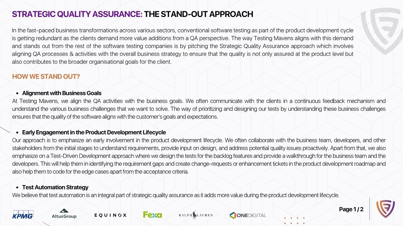 Strategic Quality Assurance (1/2) - Testing Mavens