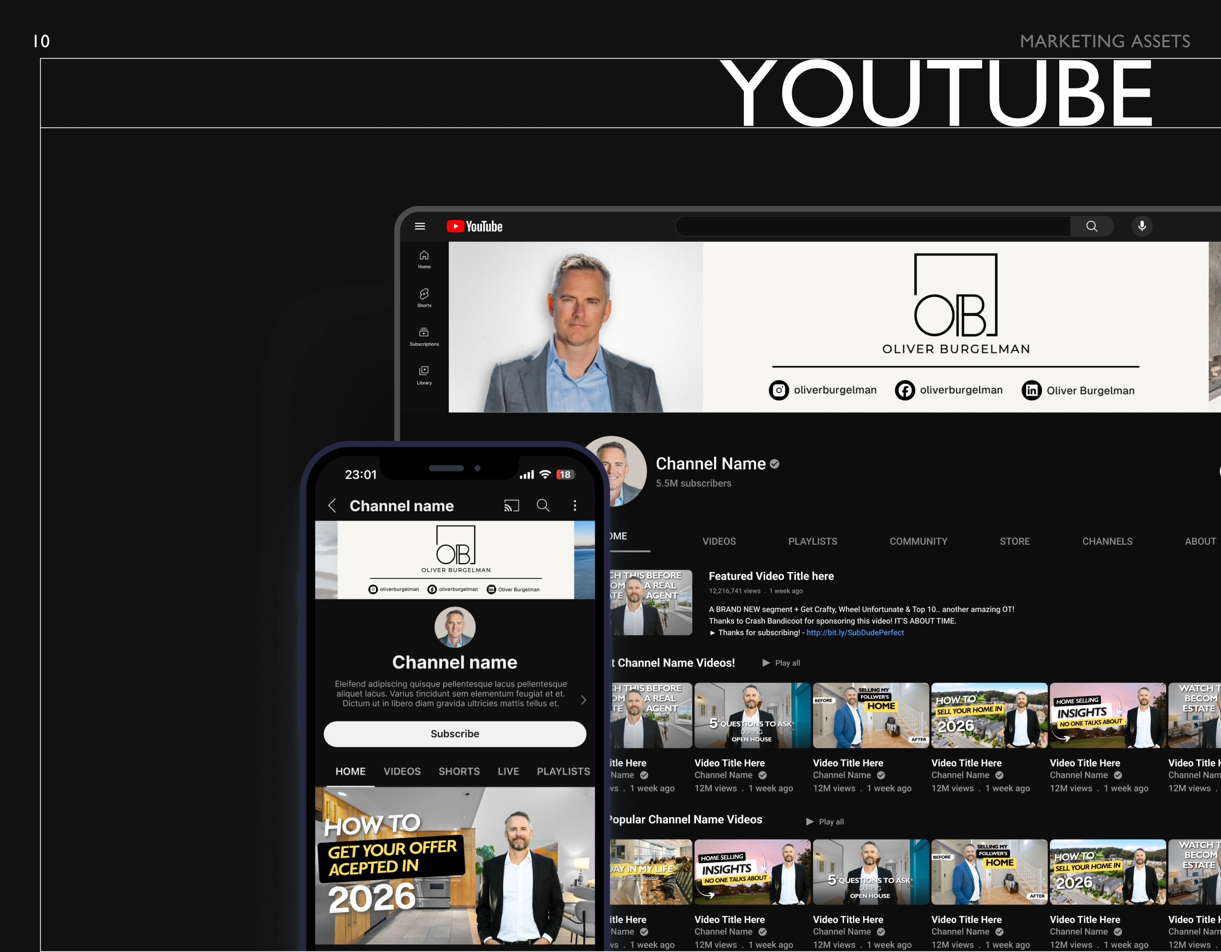 Youtube banner, thumbnails