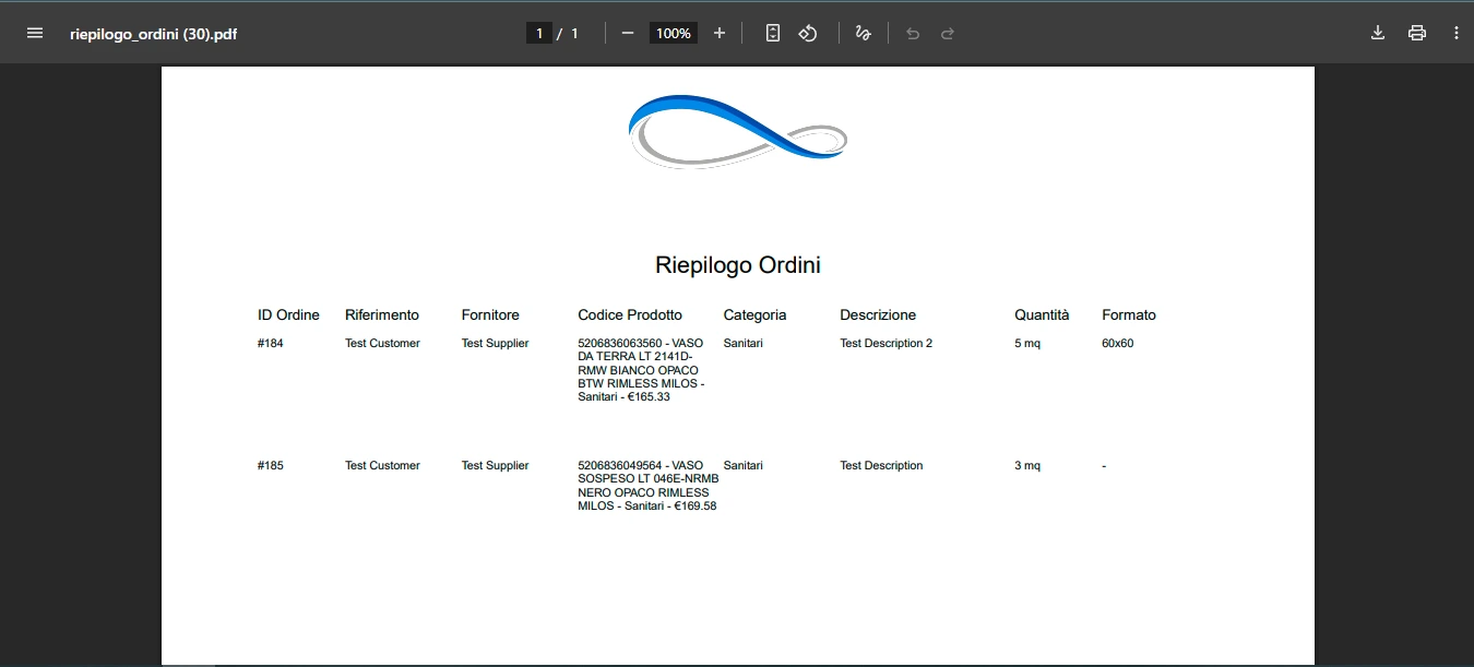 Selected Orders Generated PDF