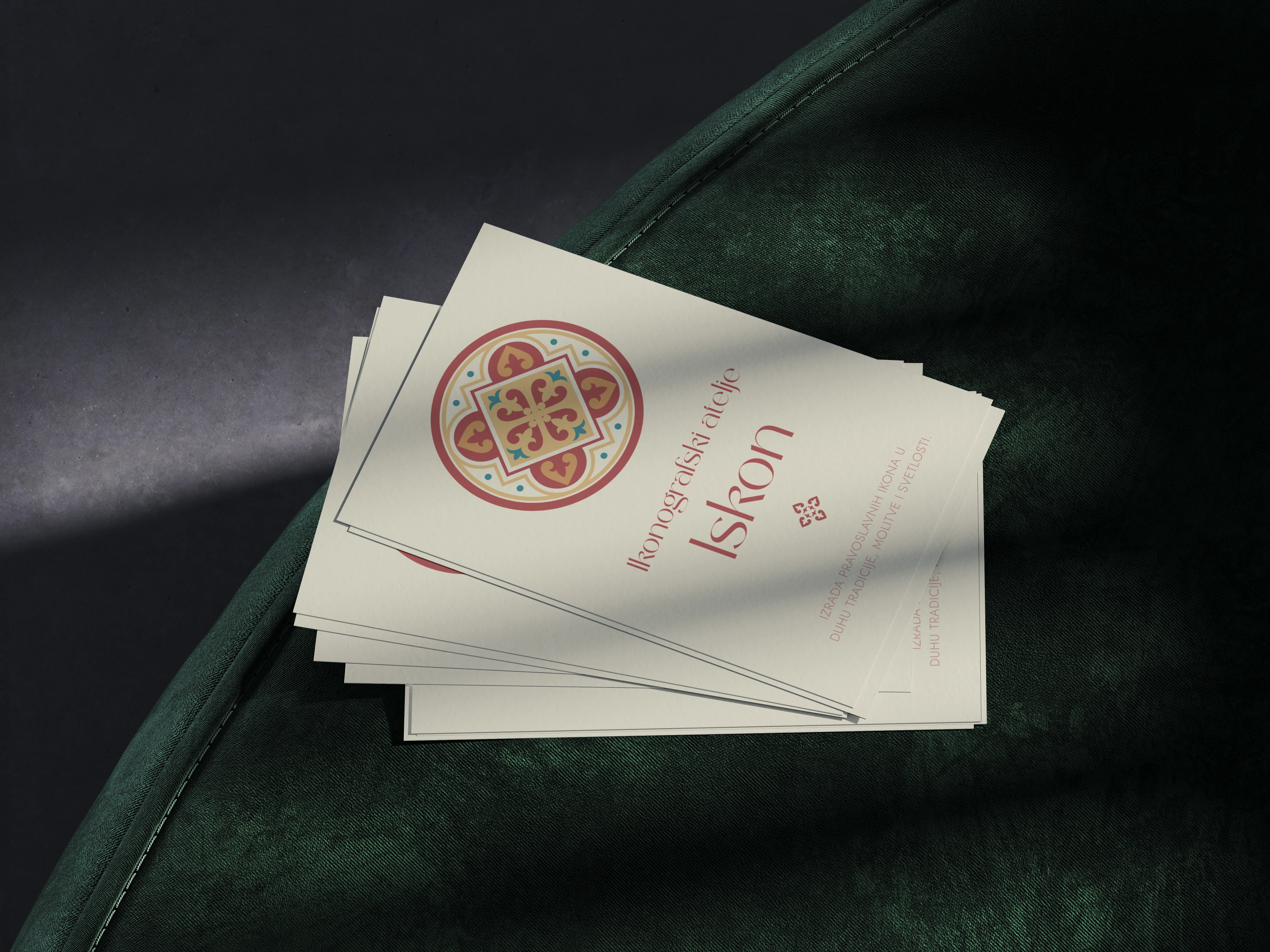 The typography is elegant and refined, reinforcing the atelier’s devotion to authenticity, craftsmanship, and sacred beauty. The name Iskon - meaning “origin” or “essence”—speaks of a return to the source, to the purity of faith and art.