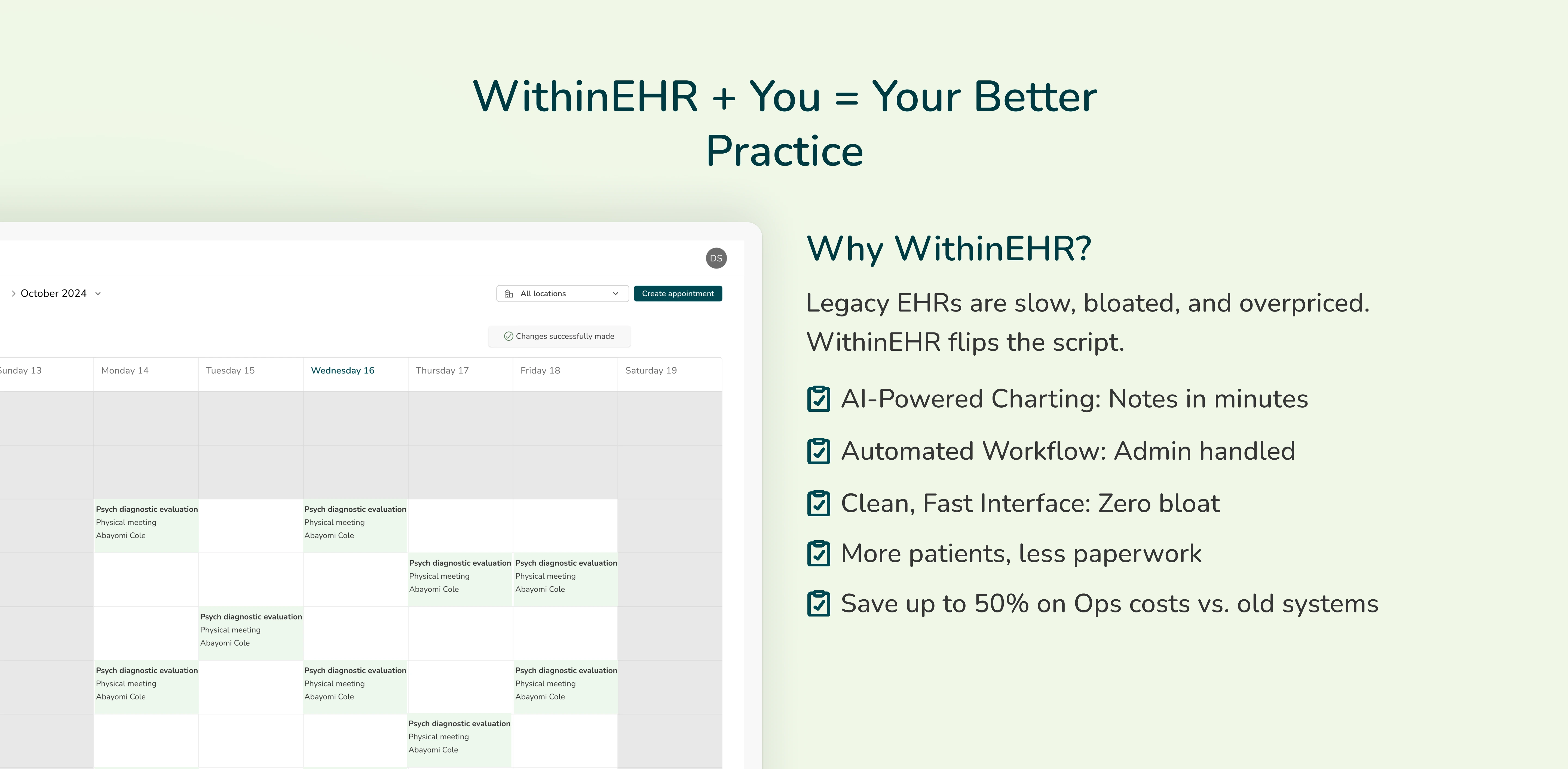 Benefit section of landing page