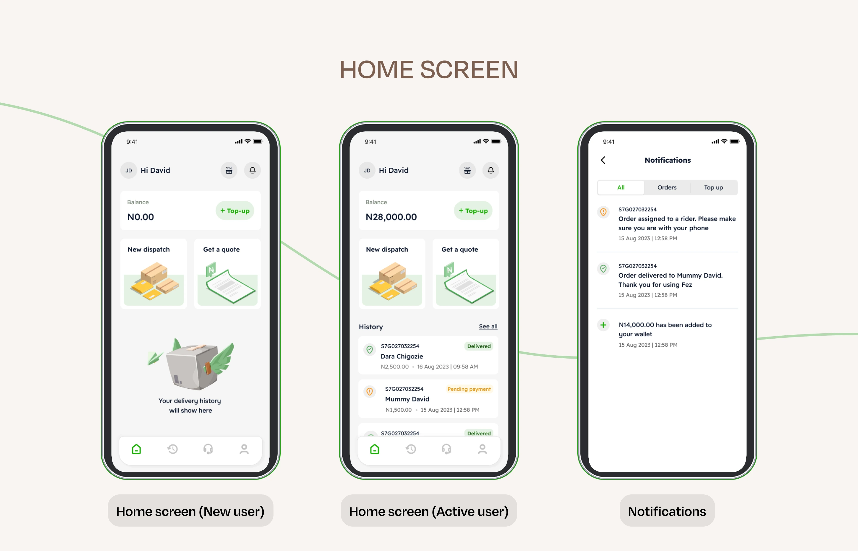 Home page and notification